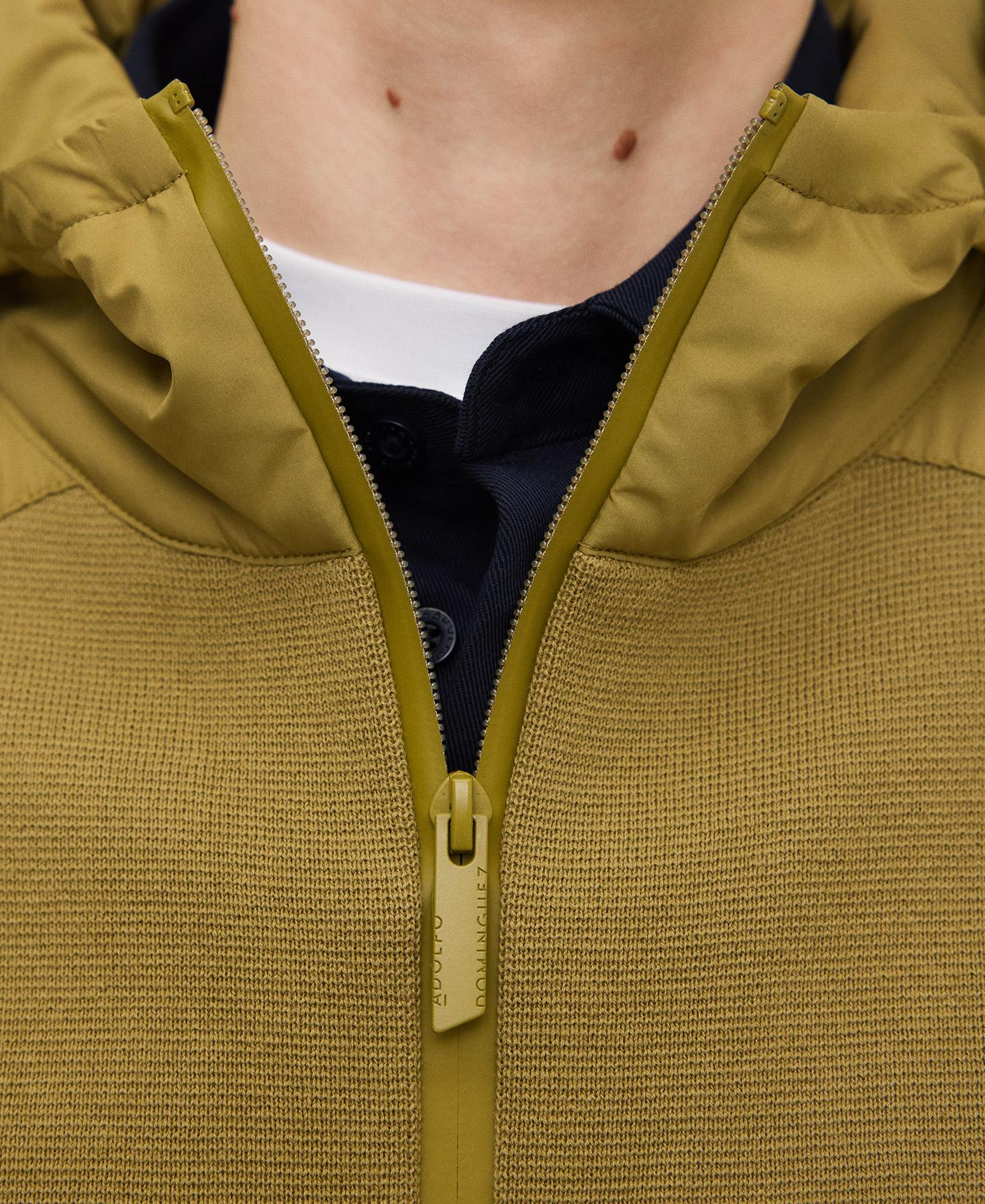 Cardigan em Malha e Nylon com Capuz Verde Azeitona-4