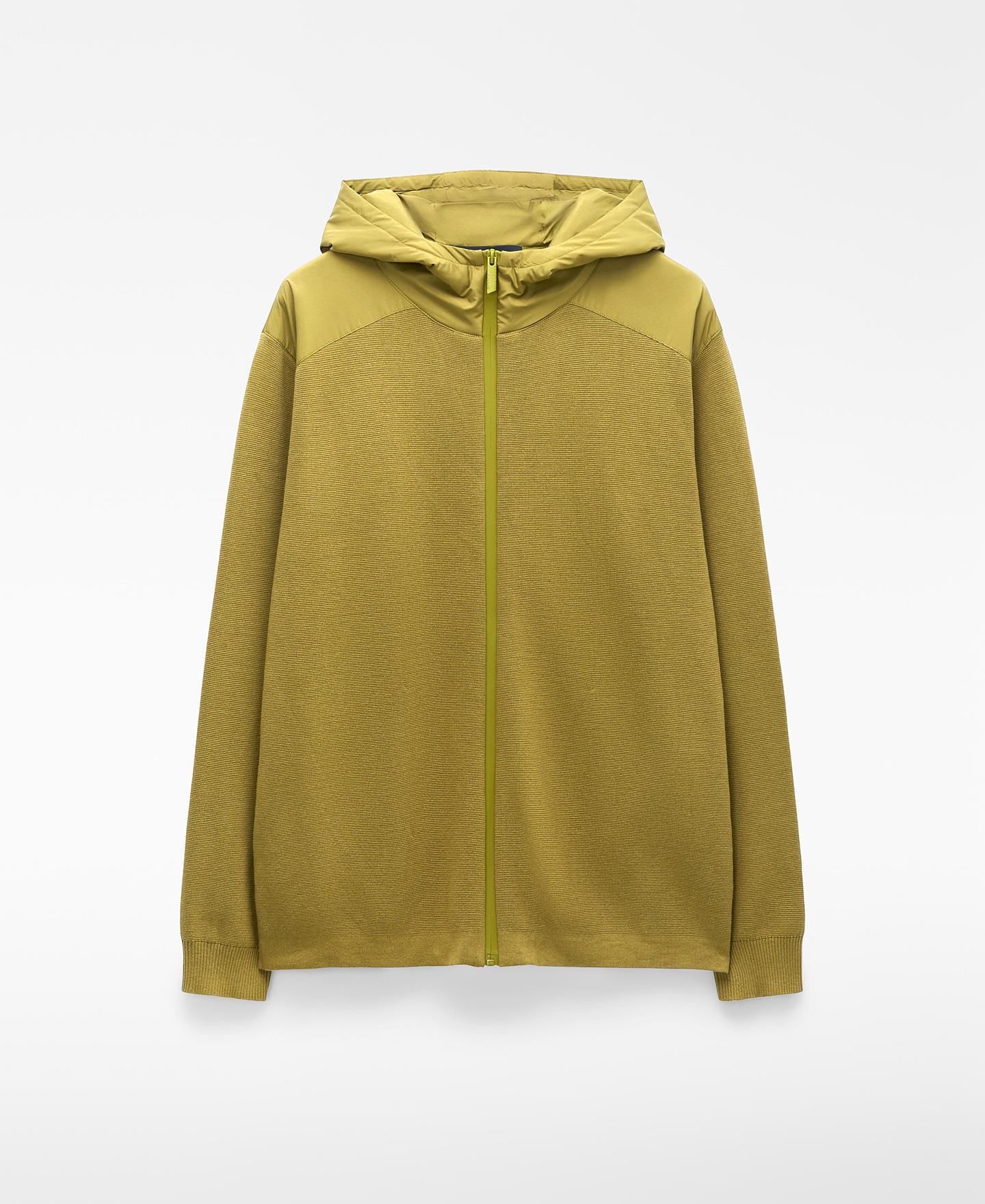 Cardigan em Malha e Nylon com Capuz Verde Azeitona-5