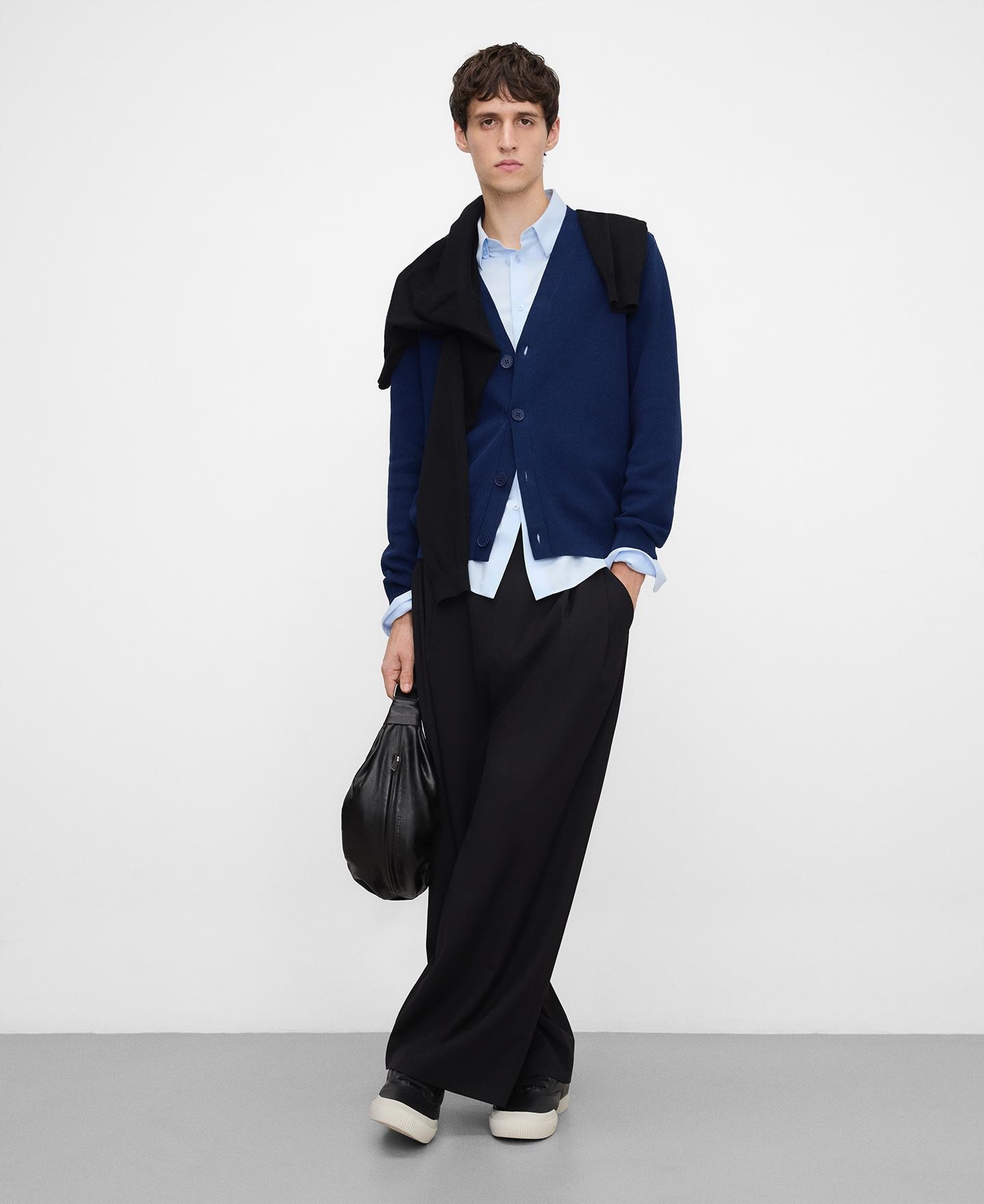 Cardigan em Malha de Algodão Orgânico Azul-marinho-2