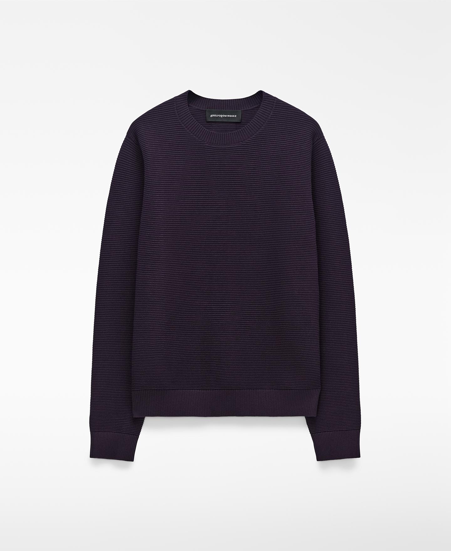 Camisola às Riscas em Malha Estrutura Violeta-5