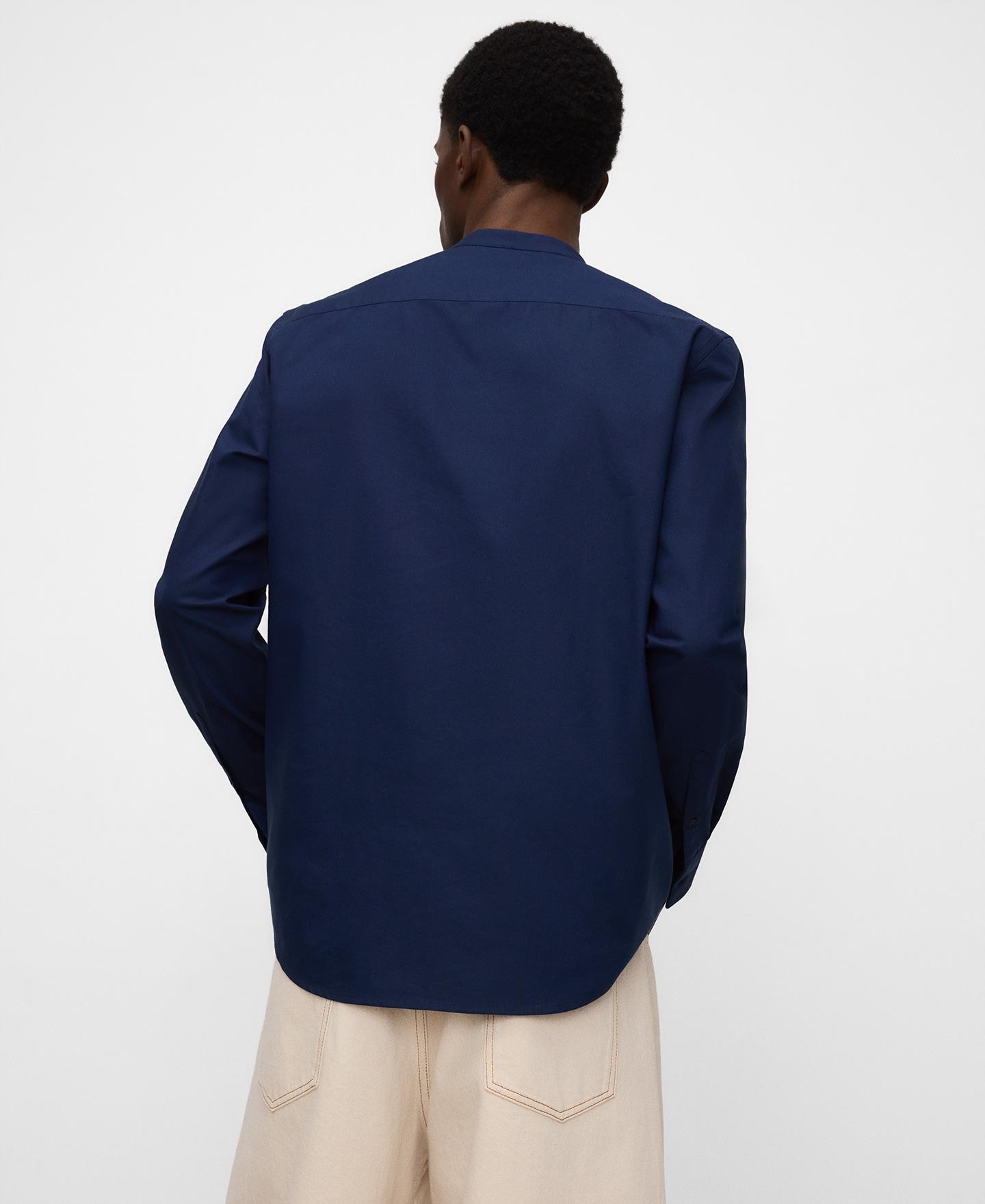 Camisa de Gola à Padre em Algodão Azul-marinho-3