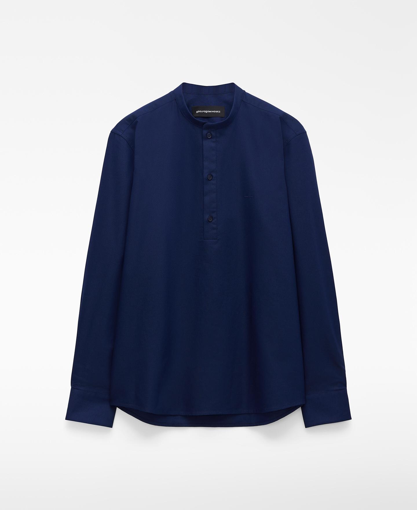 Camisa de Gola à Padre em Algodão Azul-marinho-4