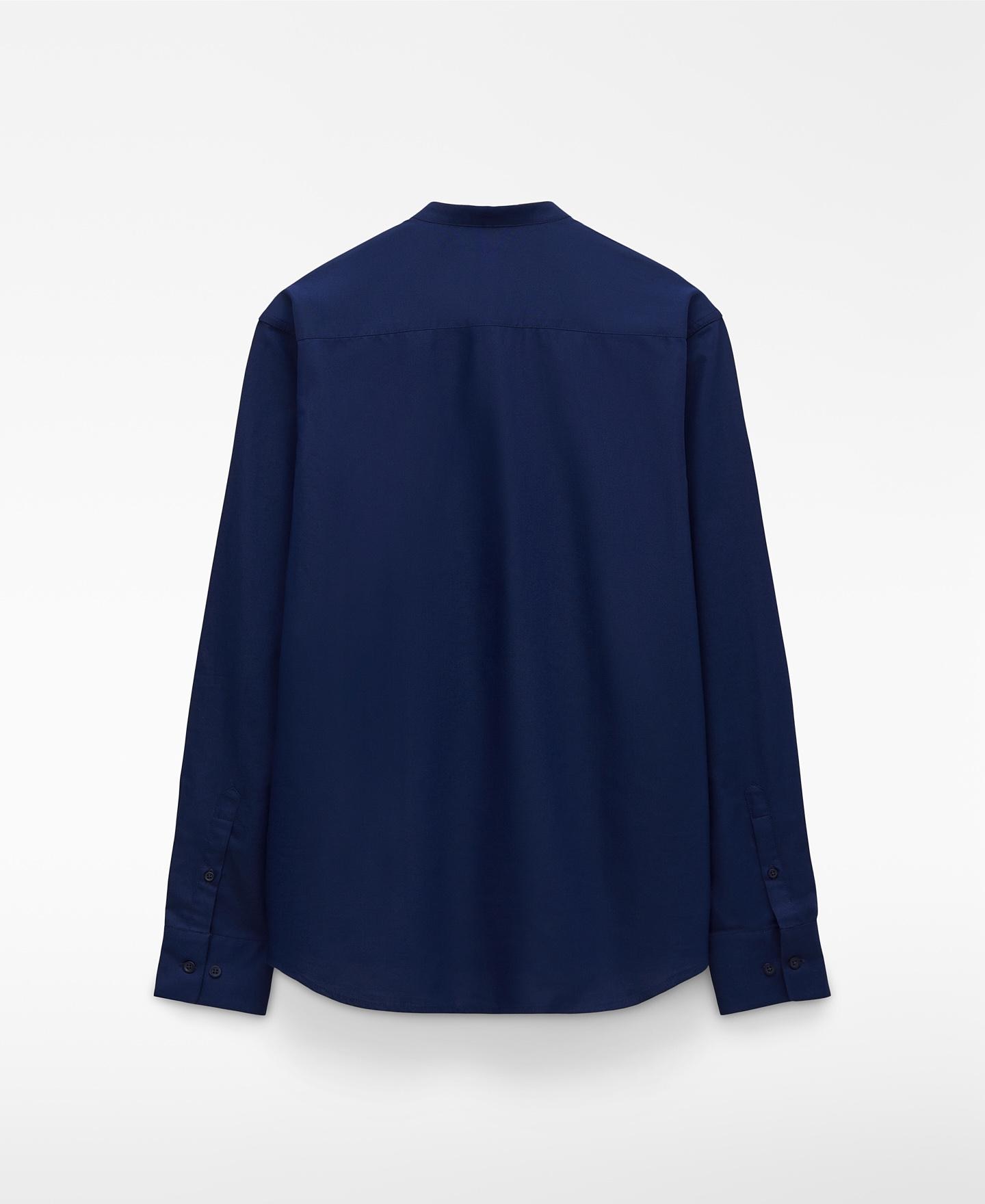 Camisa de Gola à Padre em Algodão Azul-marinho-5