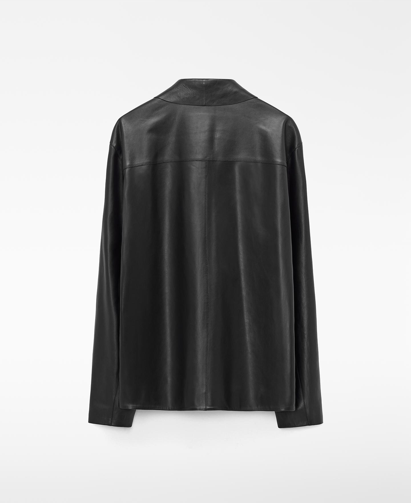 Casaco de Pele com Gola Italiano Preto-6