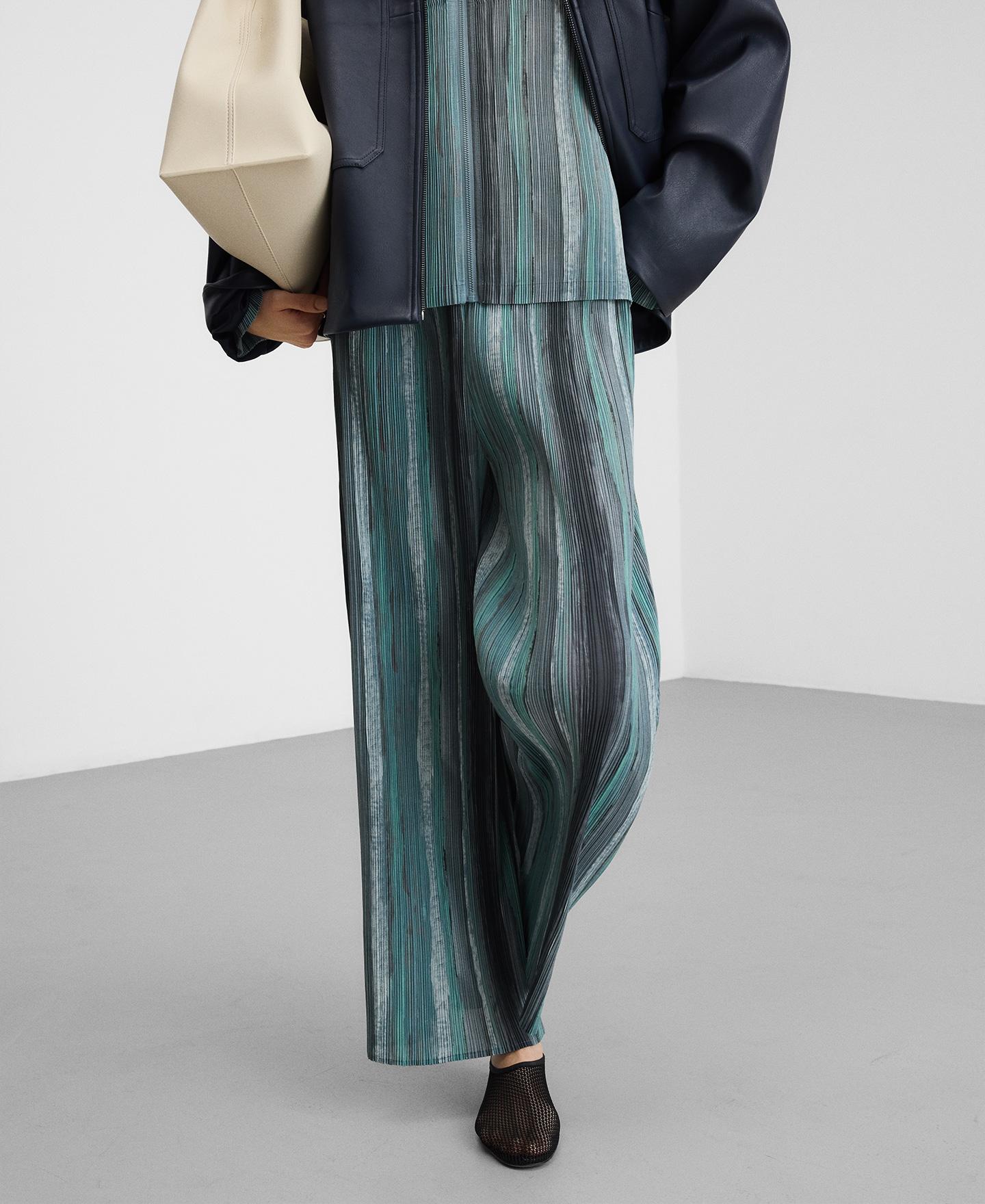 Calças com Corte a Direito com Estampado de Crinkle Multicolor-5