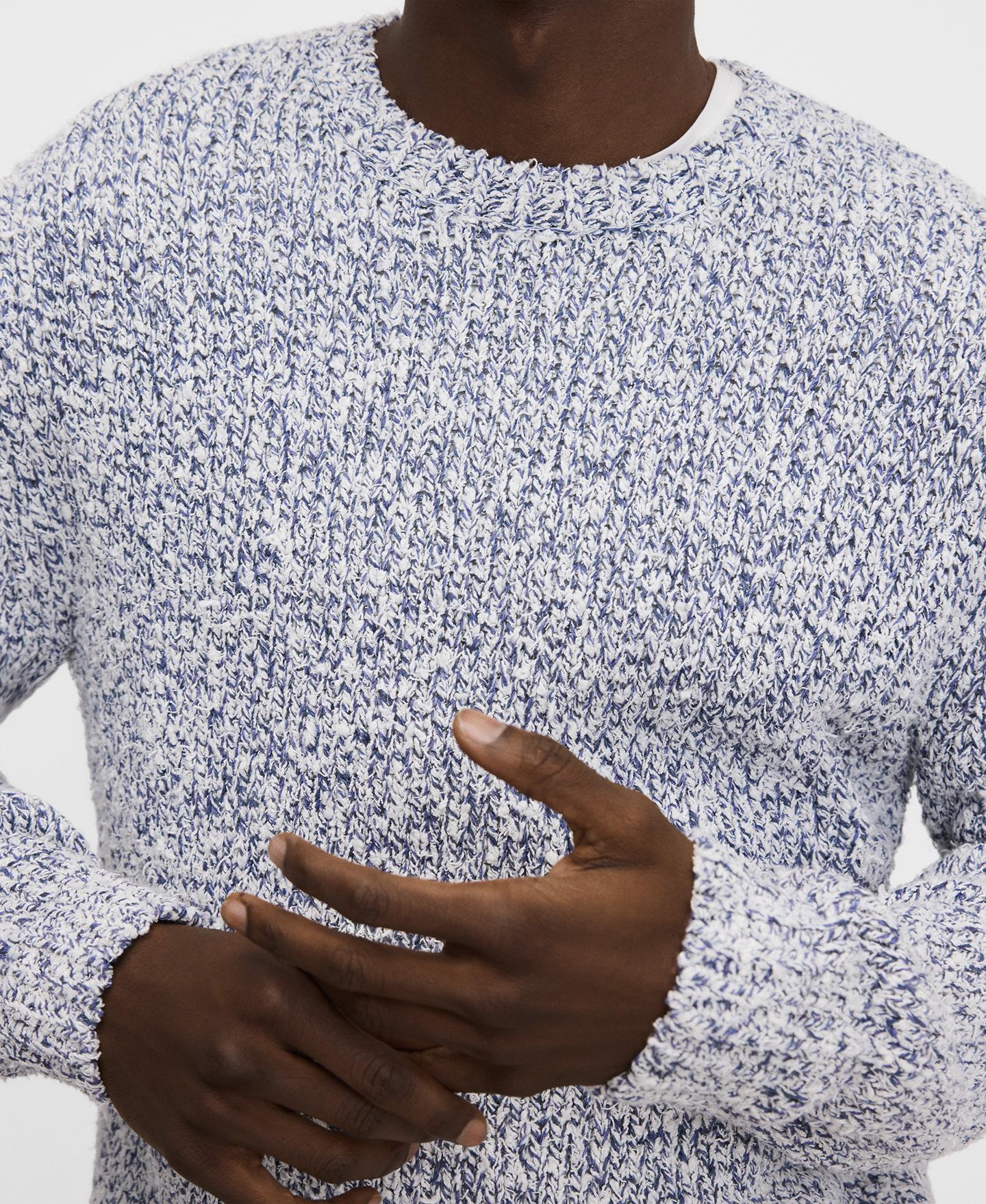 Camisola de Malha Melange com Textura Branco / Azul-4