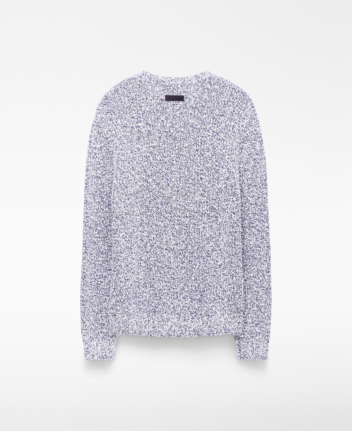 Camisola de Malha Melange com Textura Branco / Azul-6
