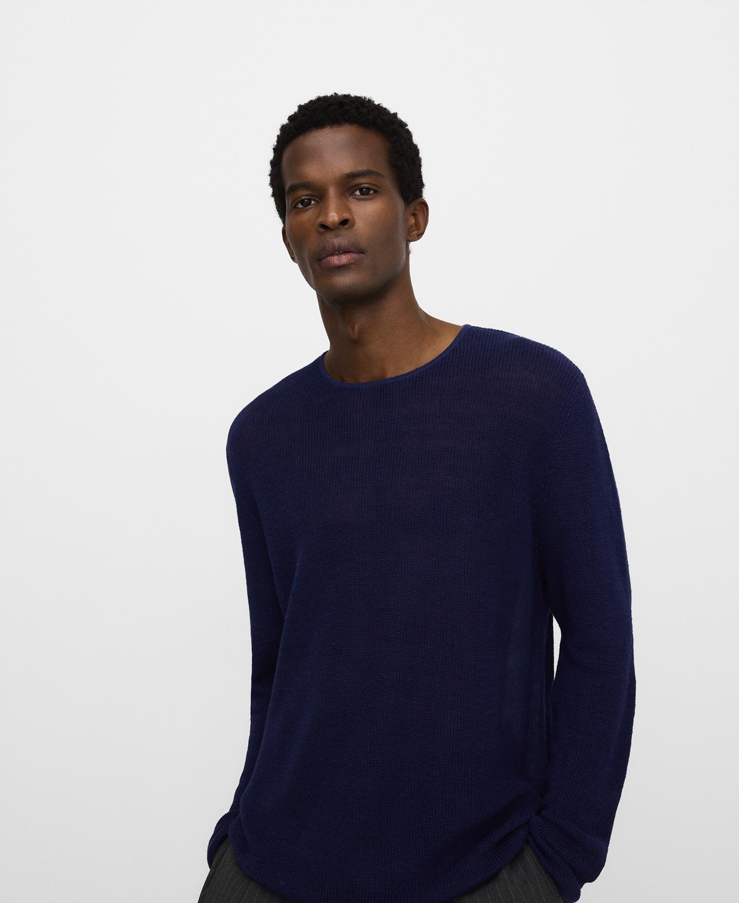 Camisola de Malha Aberta em Linho Europeu Azul-escuro-1