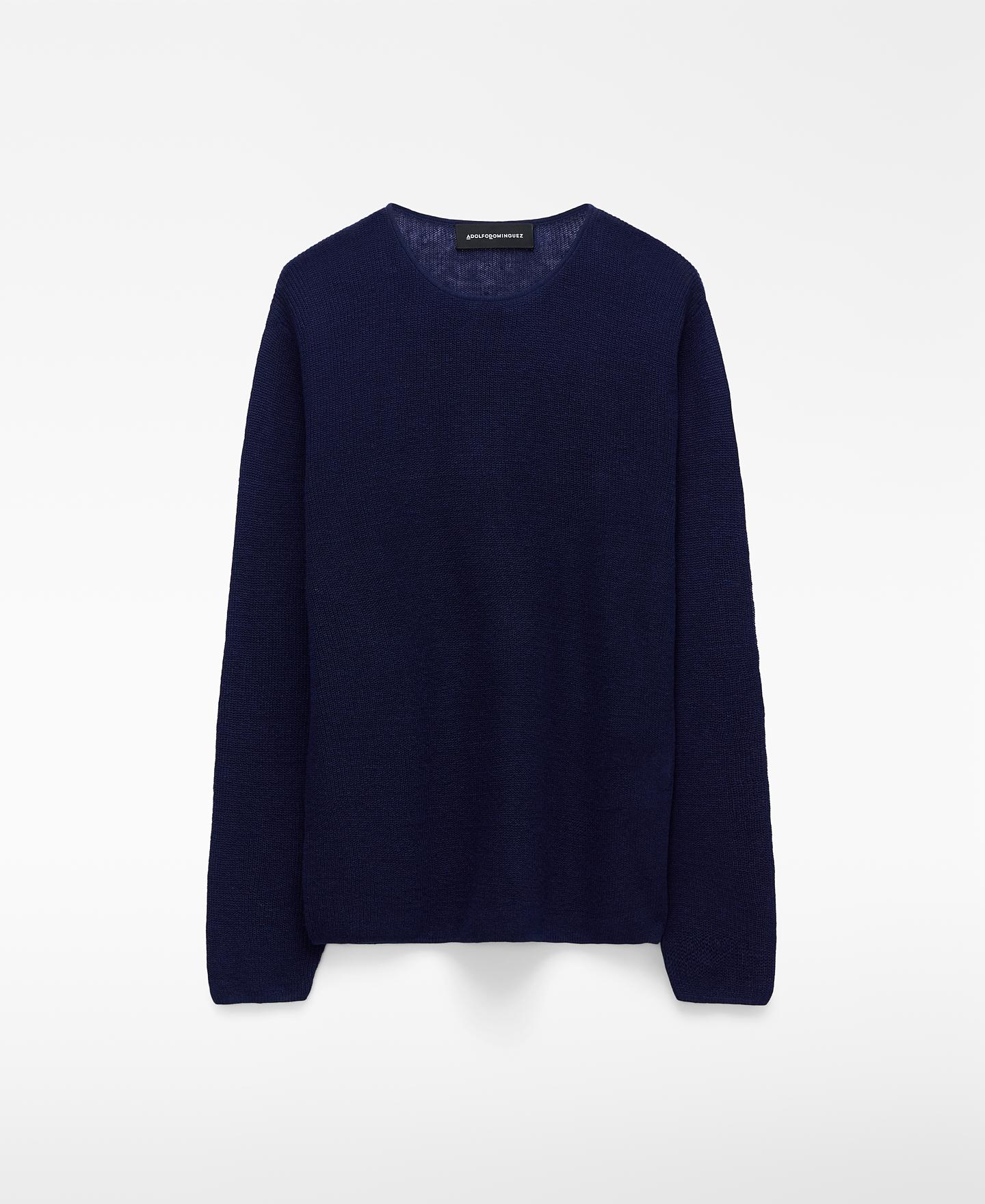 Camisola de Malha Aberta em Linho Europeu Azul-escuro-5