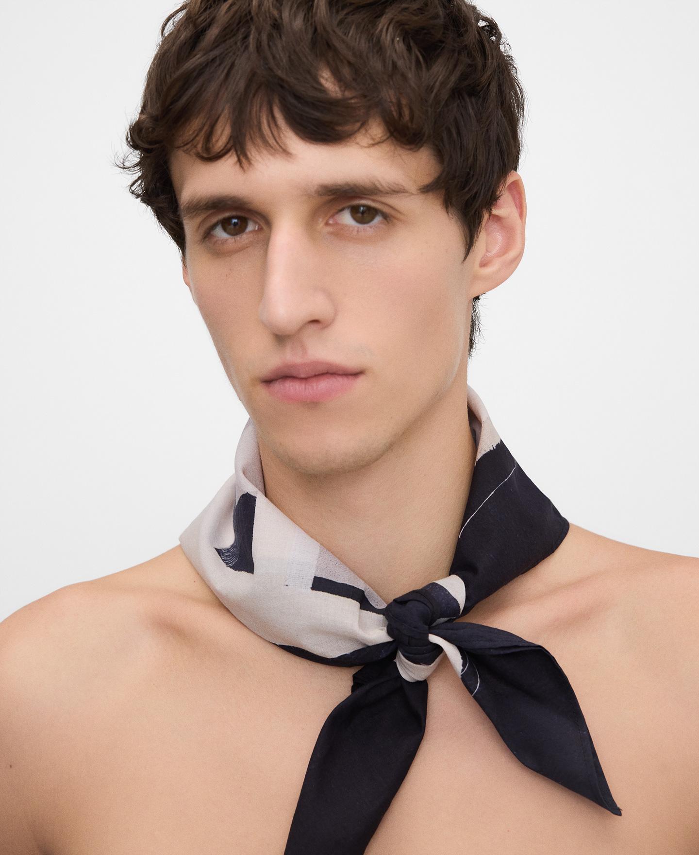 Lenço de Algodão Estampado Azul-marinho-4