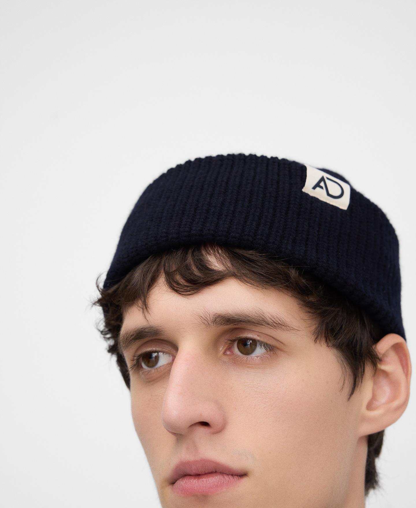 Gorro Beanie de Lã em Malha Grossa Azul-marinho-5