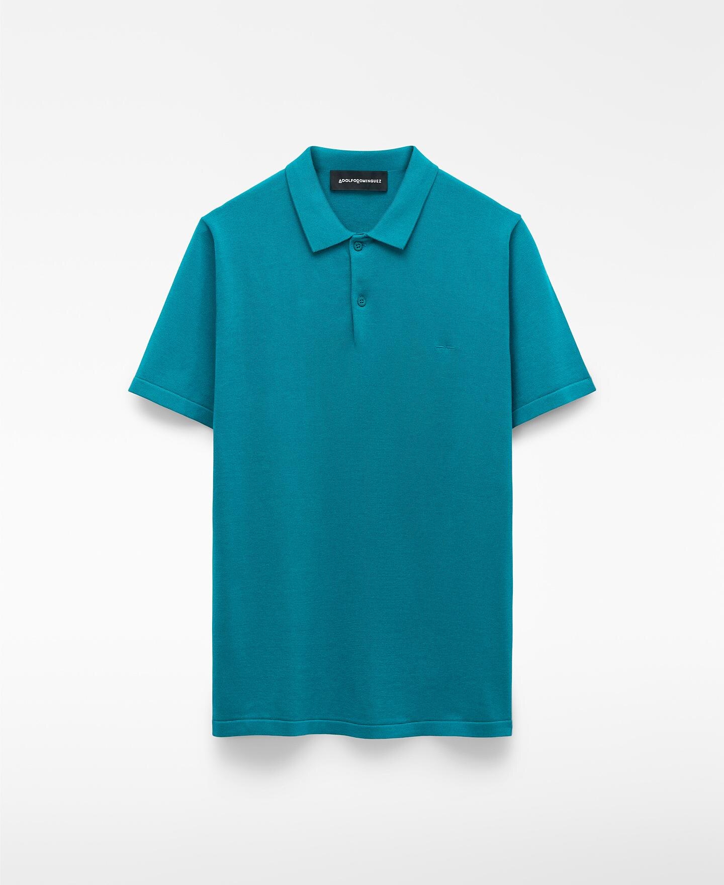 Polo de Manga Curta Regular Fit em Algodão Orgânico Azul-turquesa-5