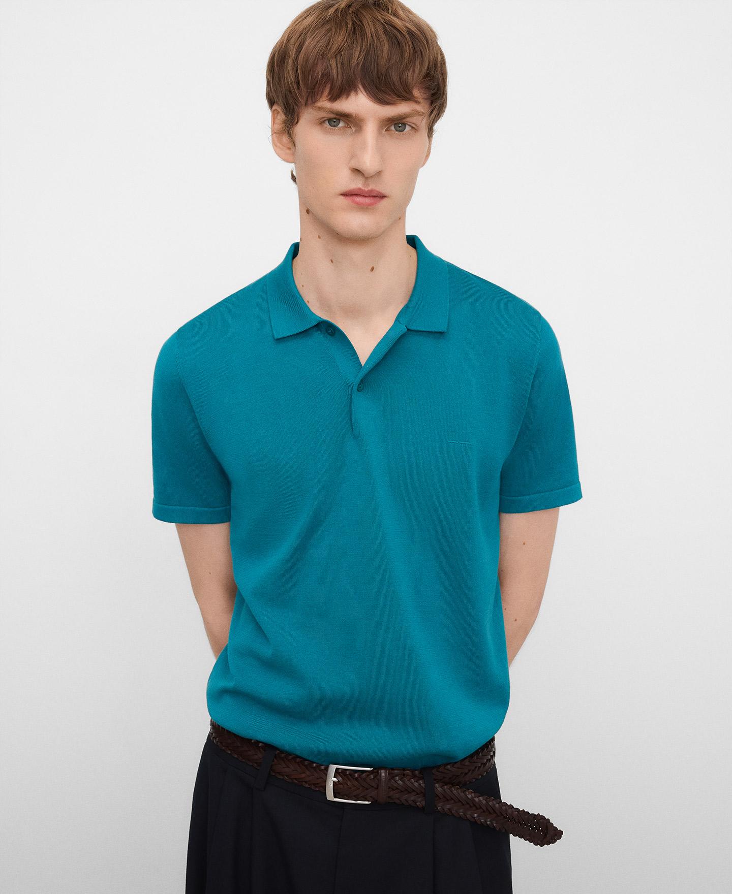 Polo de Manga Curta Regular Fit em Algodão Orgânico Azul-turquesa-1