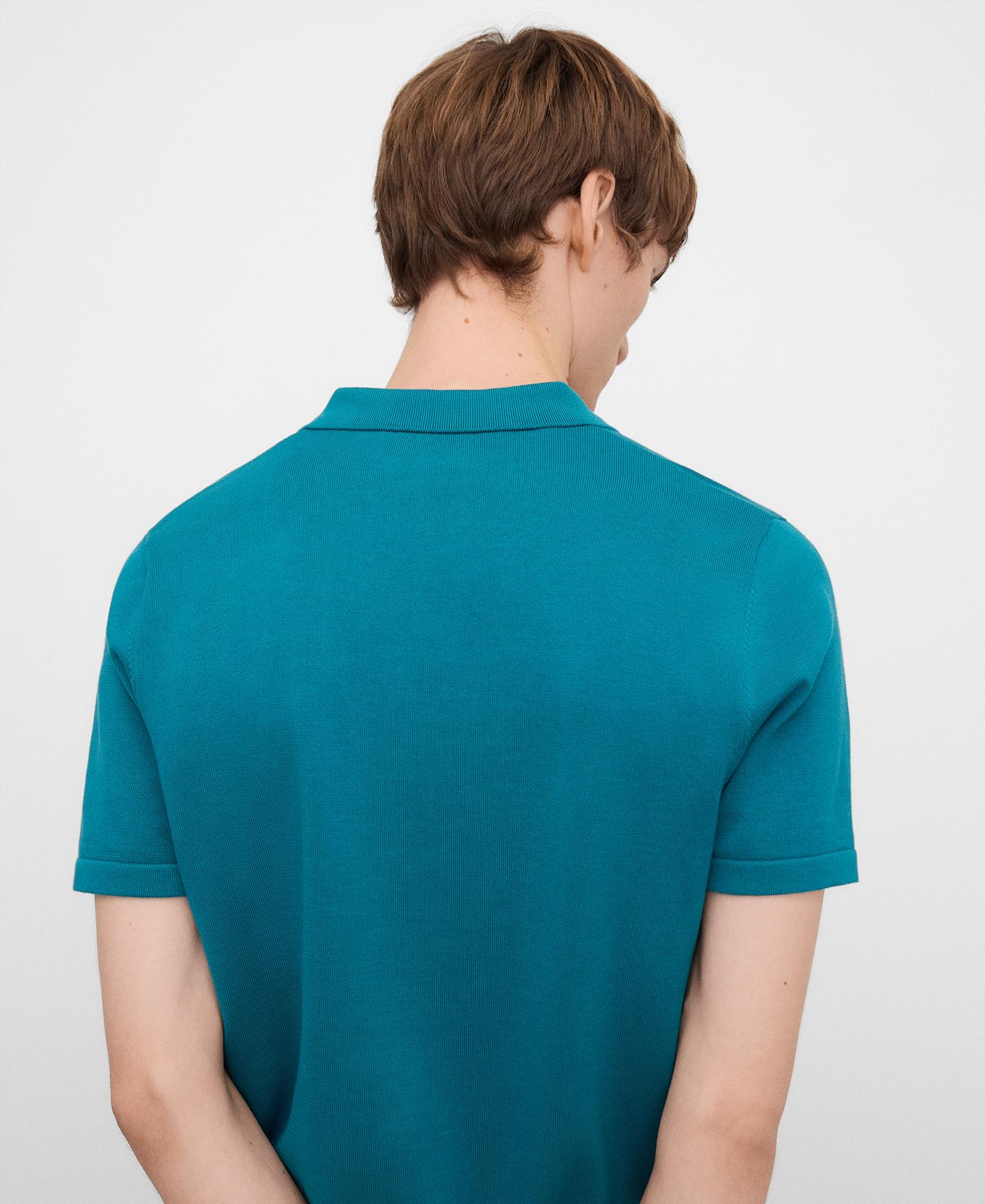 Polo de Manga Curta Regular Fit em Algodão Orgânico Azul-turquesa-3