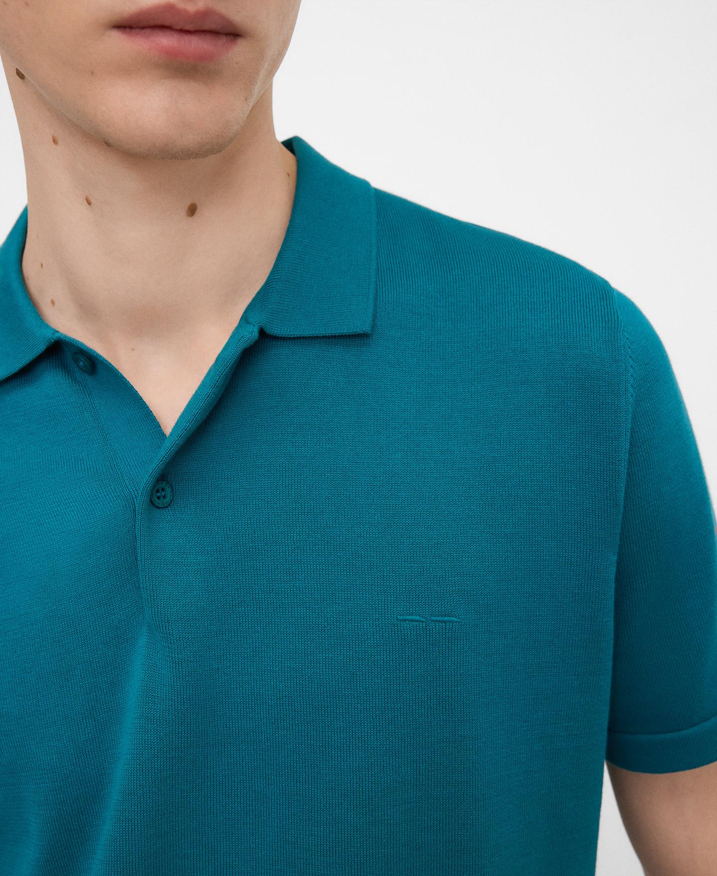 Polo de Manga Curta Regular Fit em Algodão Orgânico Azul-turquesa-4
