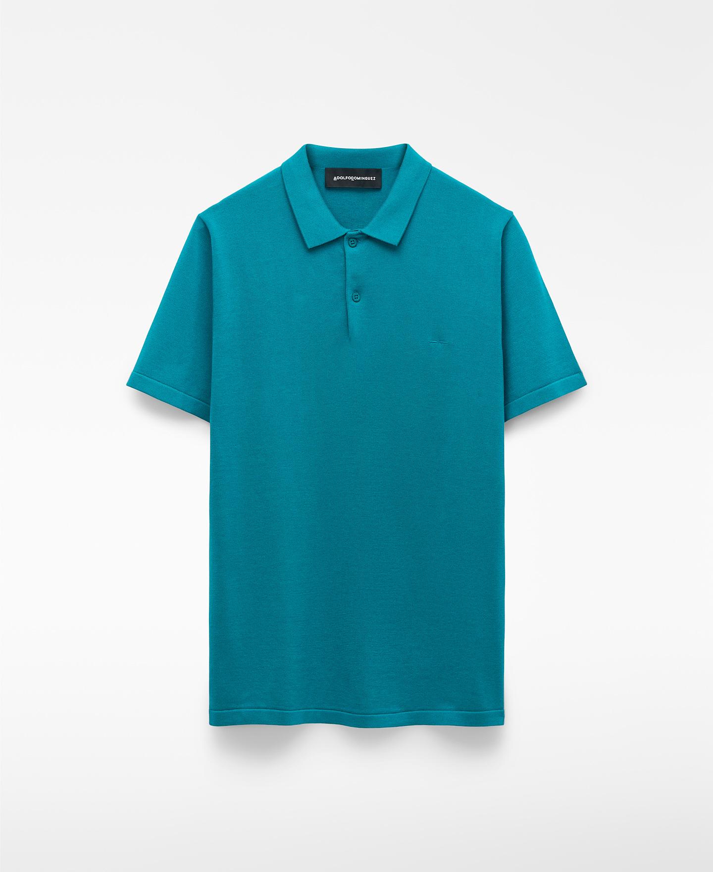 Polo de Manga Curta Regular Fit em Algodão Orgânico Azul-turquesa-5