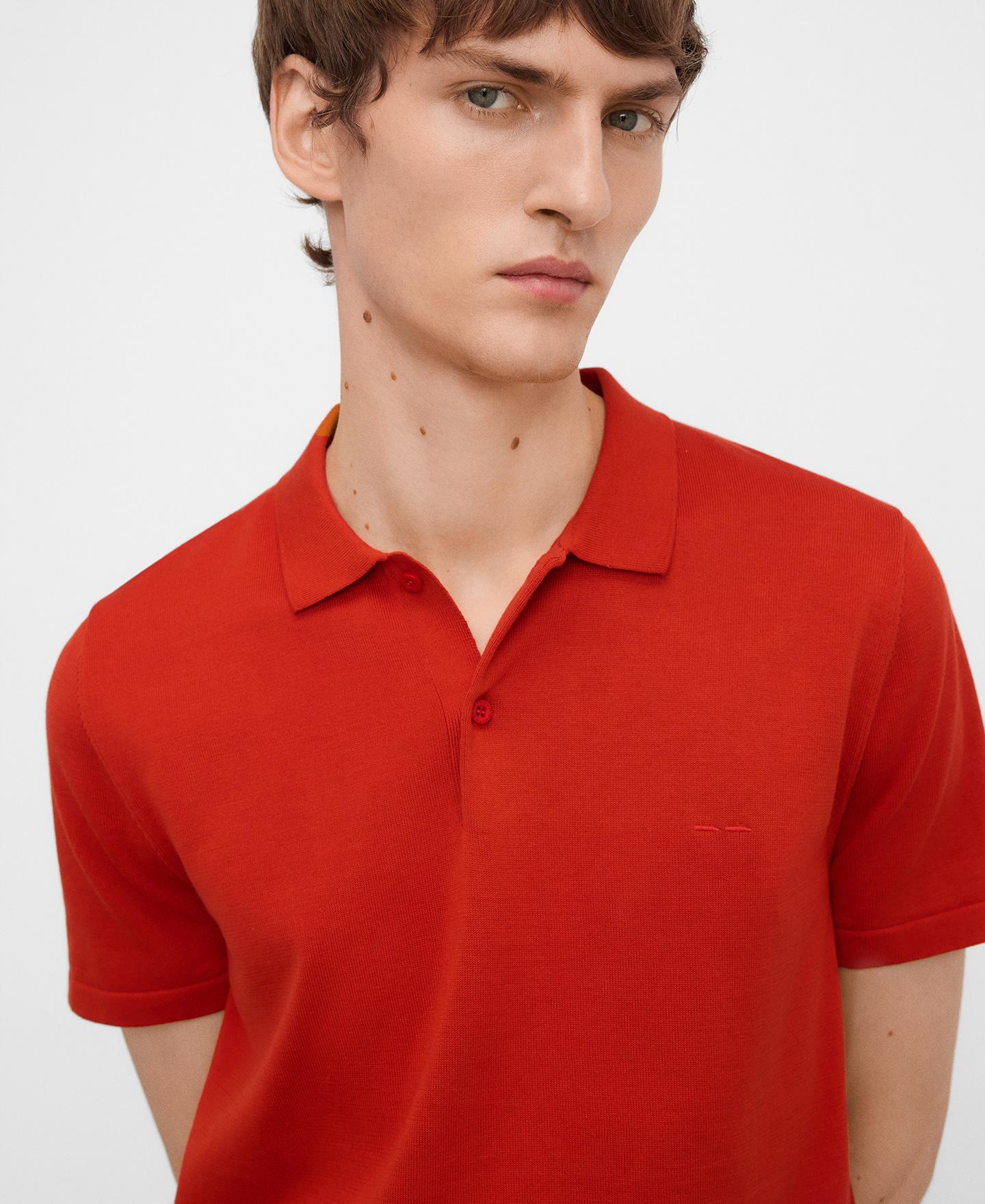 Polo de Manga Curta Regular Fit em Algodão Orgânico Coral-4