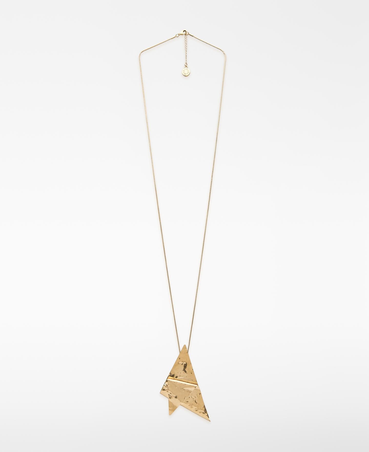 Colar com Peça Triangular e Plissado Dourado-1