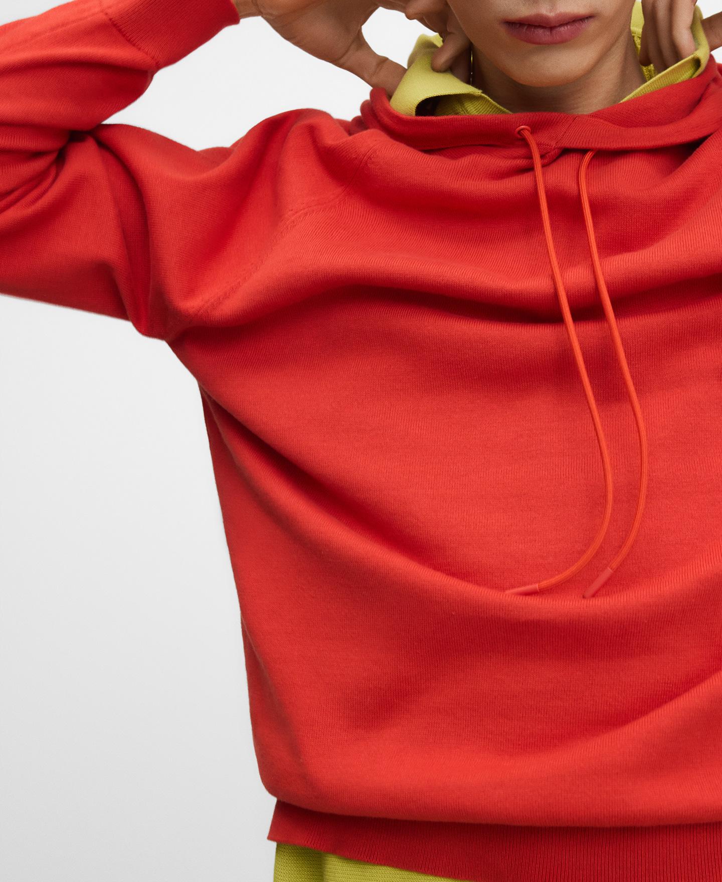 Sweatshirt com Capuz de Malha em Algodão Orgânico Coral-4
