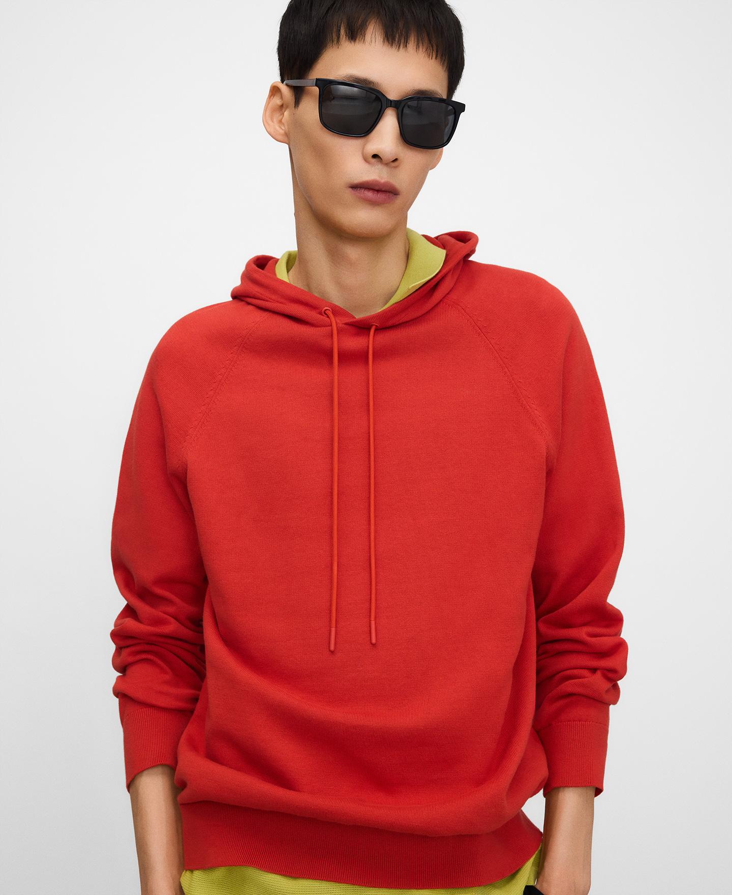Sweatshirt com Capuz de Malha em Algodão Orgânico Coral-5