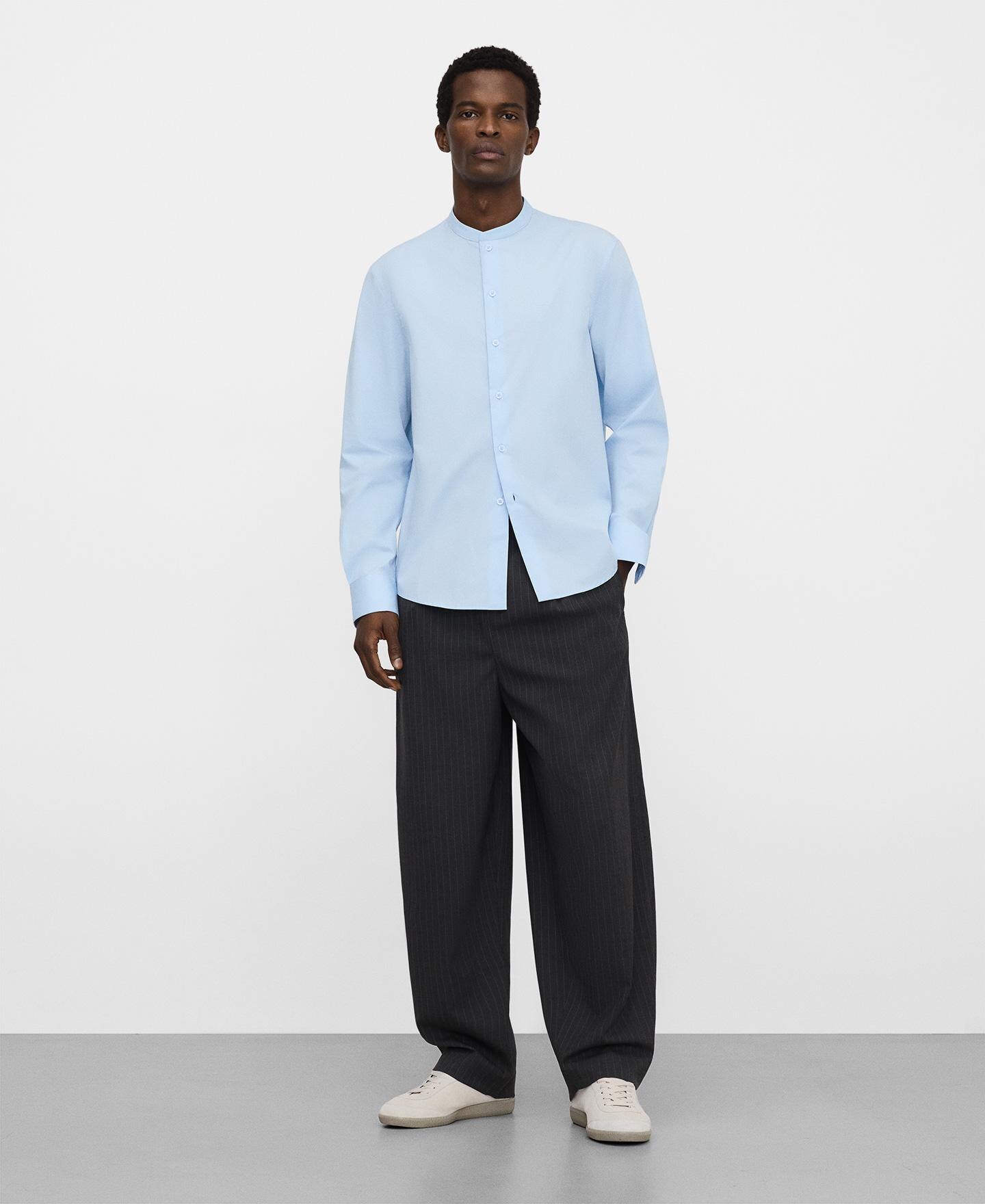 Camisa de Algodão com Gola À Padre Azul-claro-2