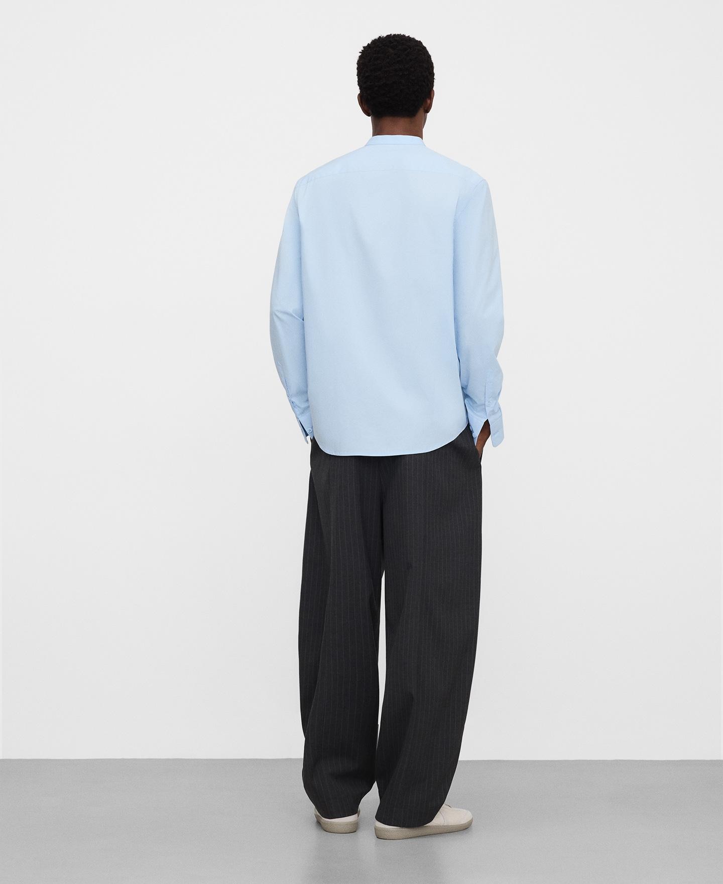 Camisa de Algodão com Gola À Padre Azul-claro-3