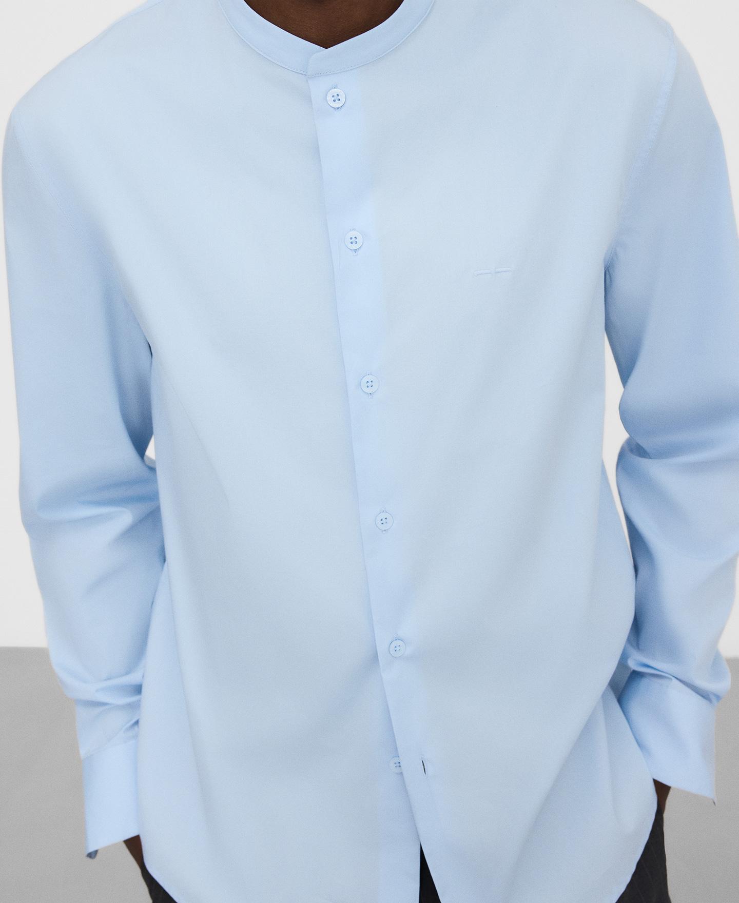 Camisa de Algodão com Gola À Padre Azul-claro-4