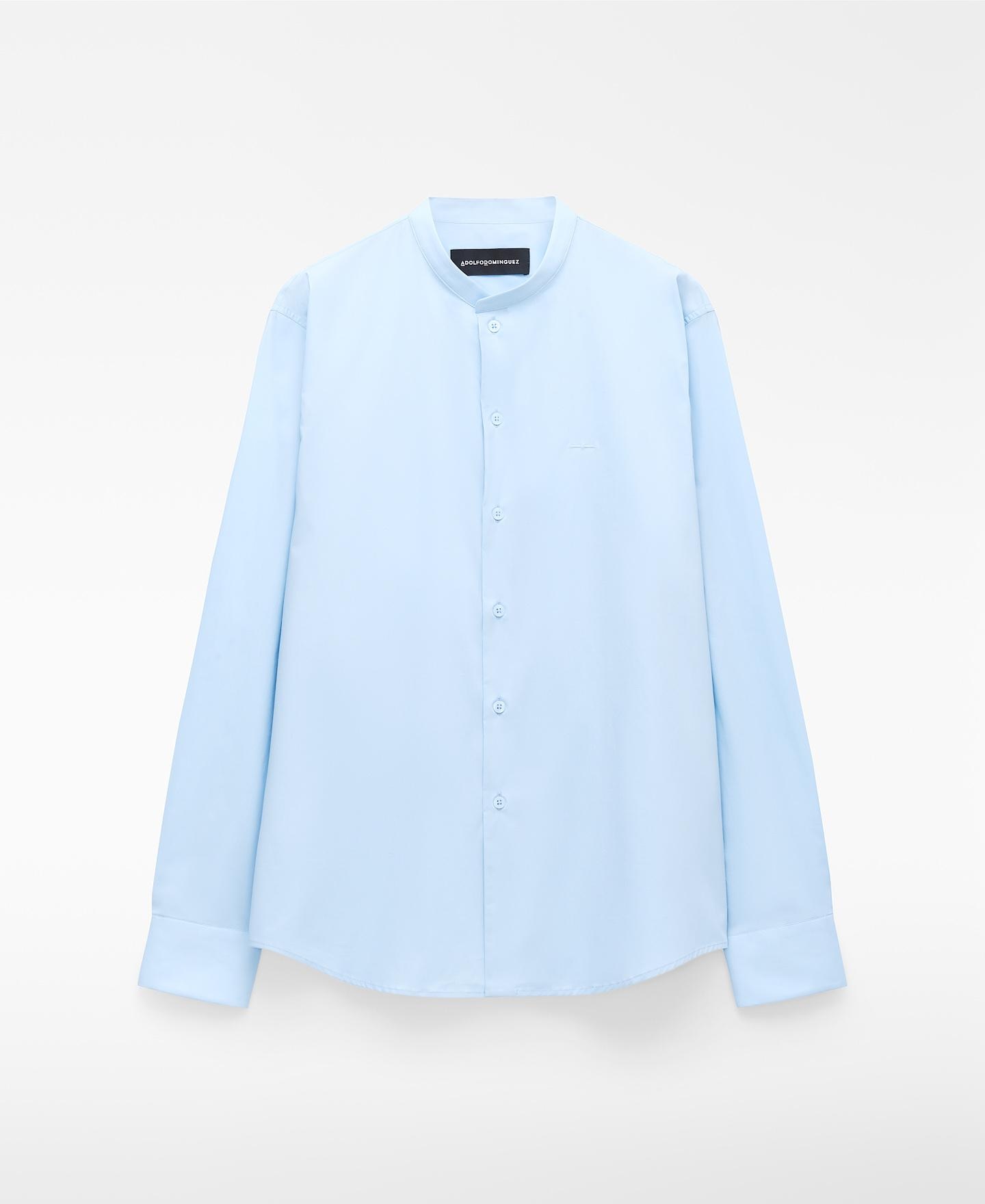 Camisa de Algodão com Gola À Padre Azul-claro-5