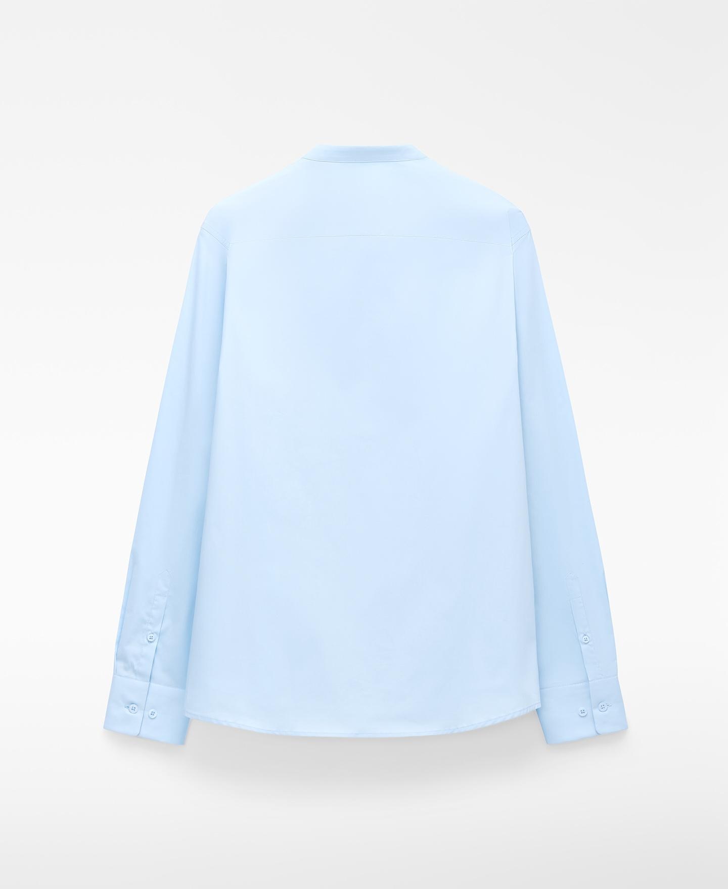 Camisa de Algodão com Gola À Padre Azul-claro-6