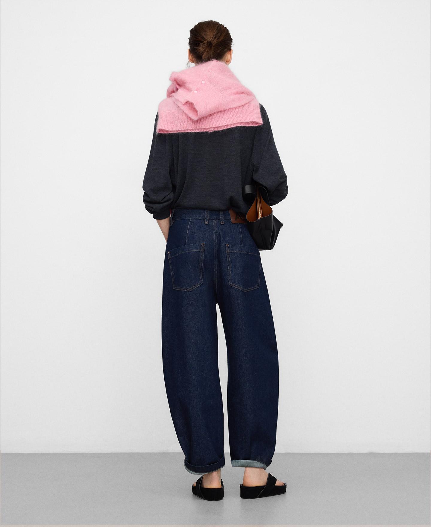 Jeans Barrel Fit em Denim de Algodão Azul-marinho-3
