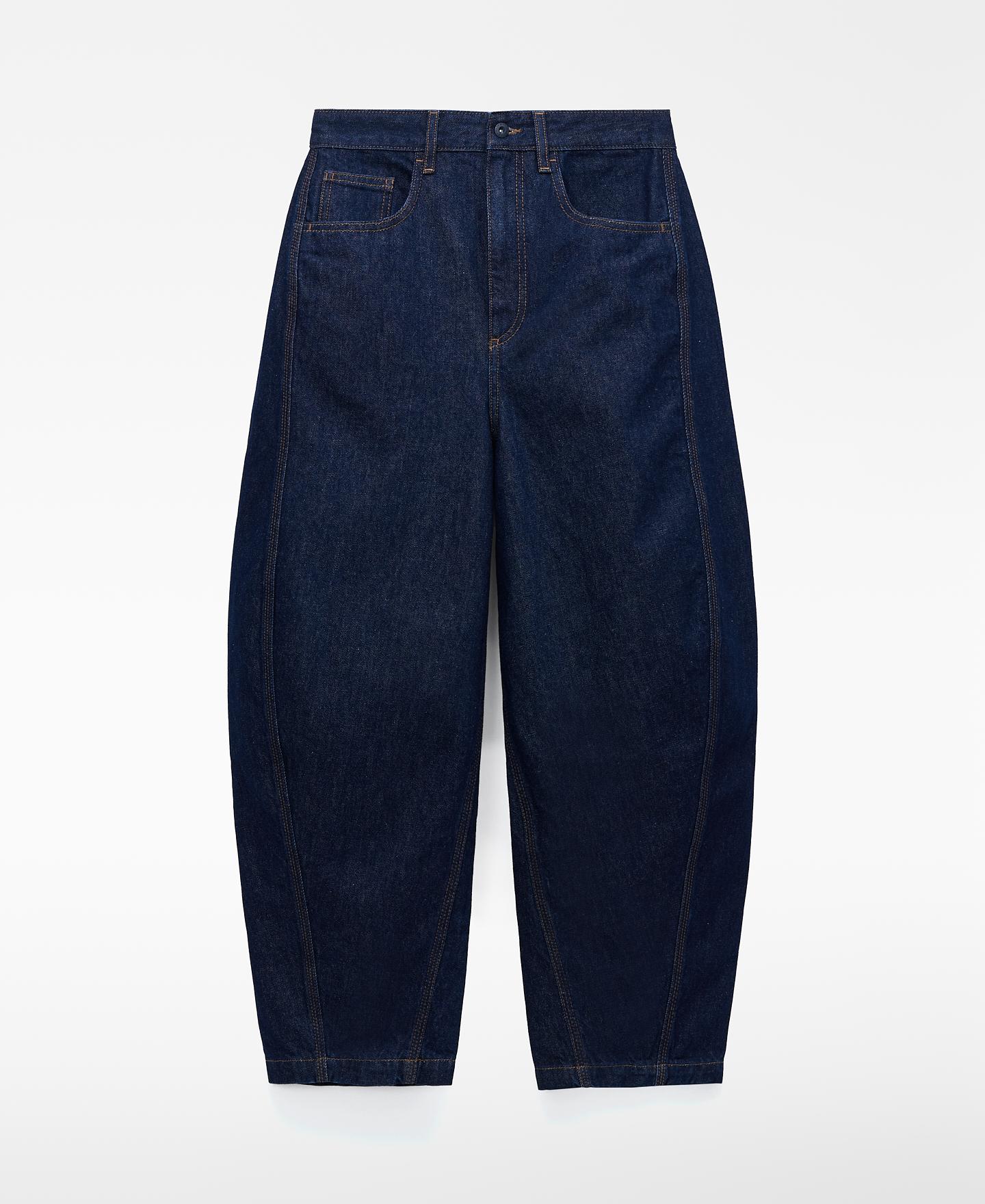 Jeans Barrel Fit em Denim de Algodão Azul-marinho-5