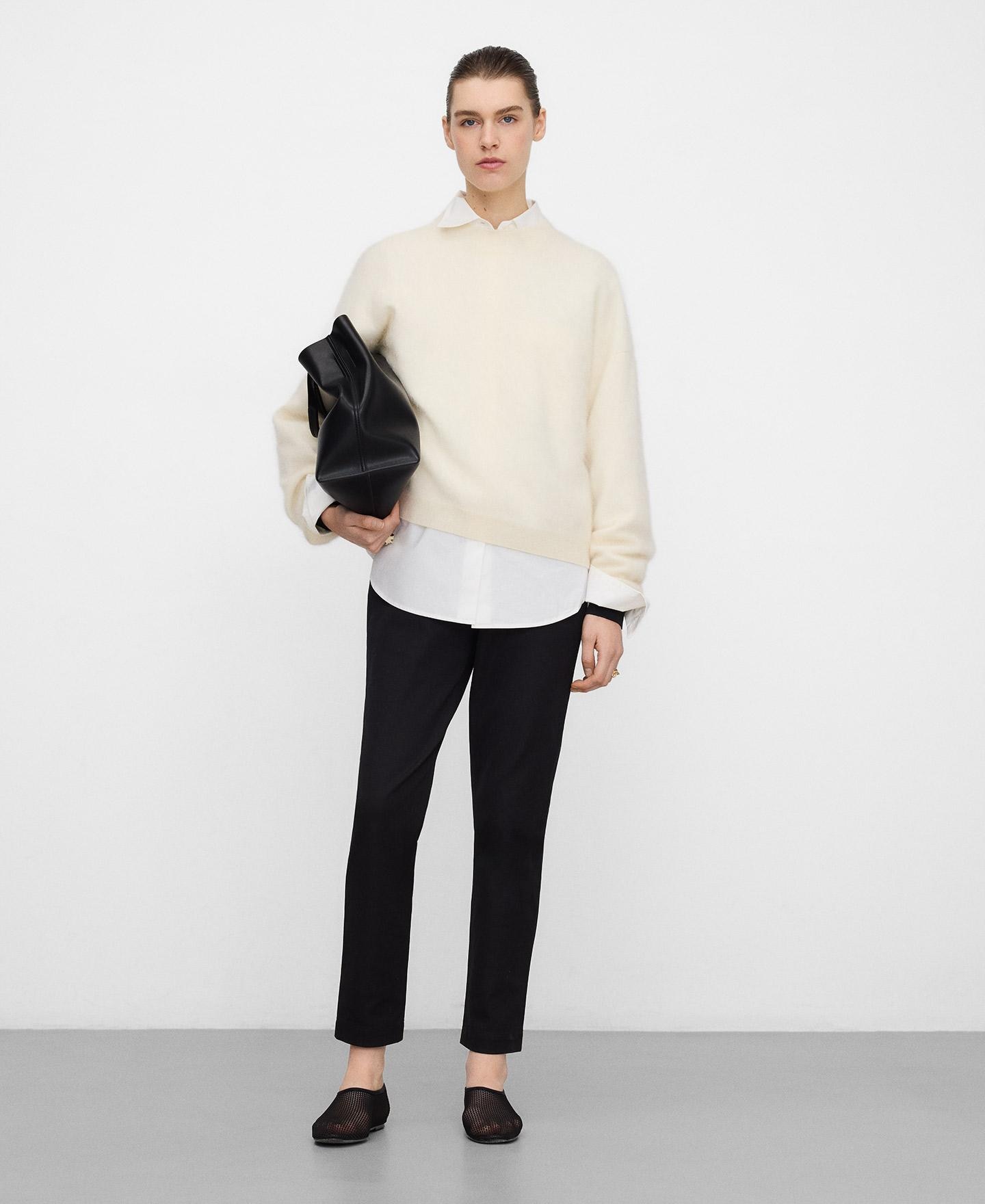 Calças de Corte a Direito Pelo Tornozelo e Ajustadas Preto-2