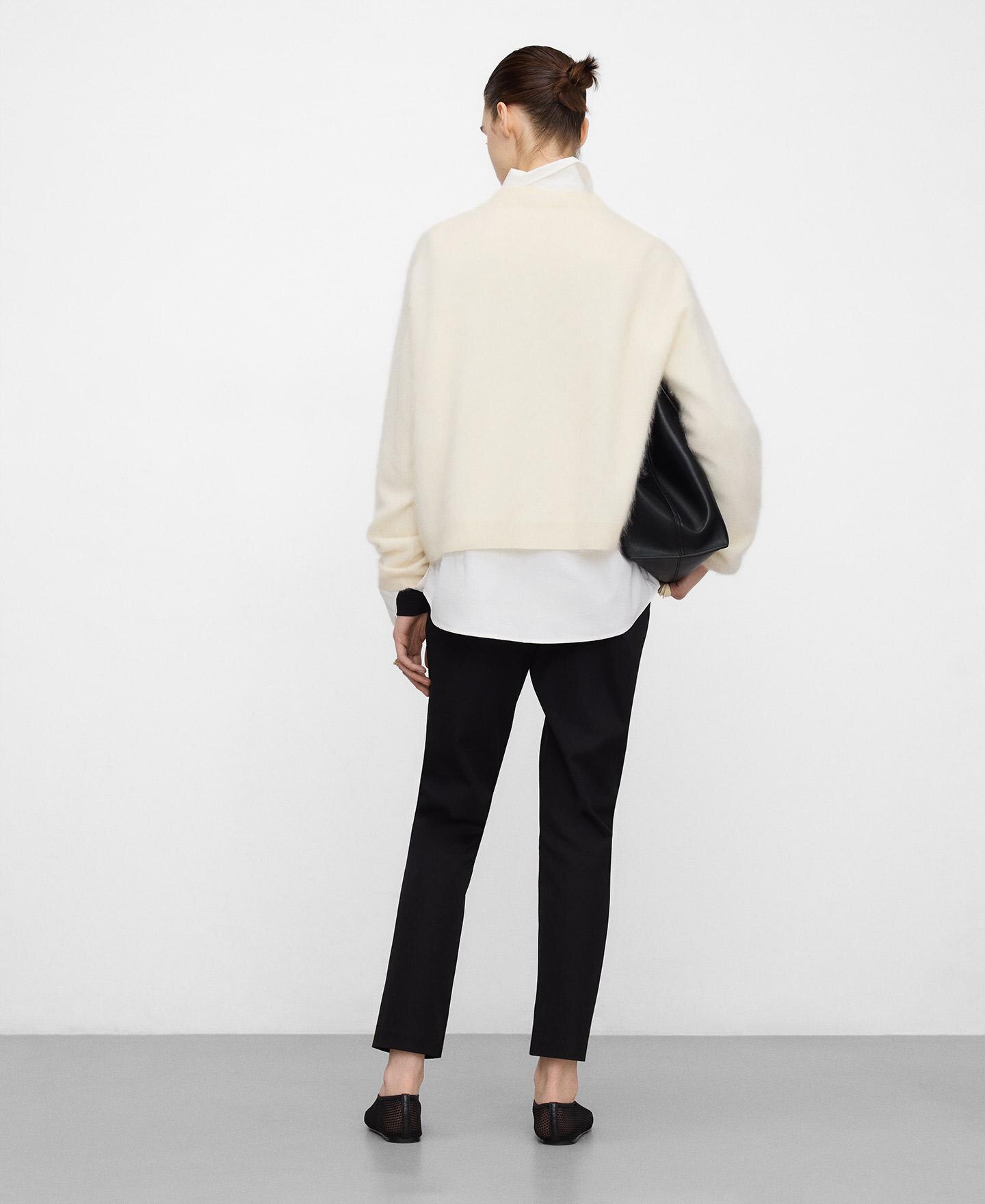 Calças de Corte a Direito Pelo Tornozelo e Ajustadas Preto-3