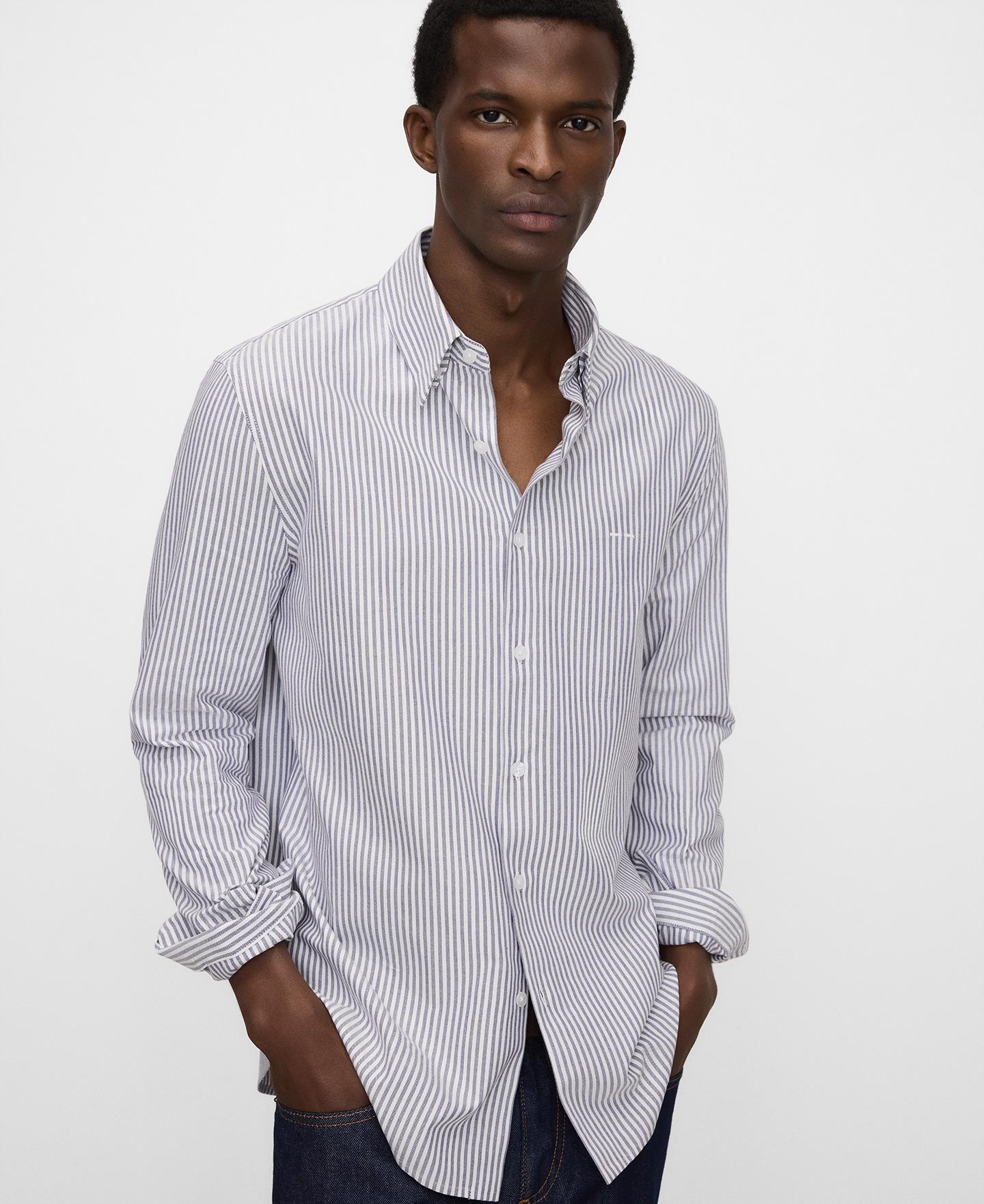Camisa Formal Às Riscas Regular Fit Azul-celeste-1