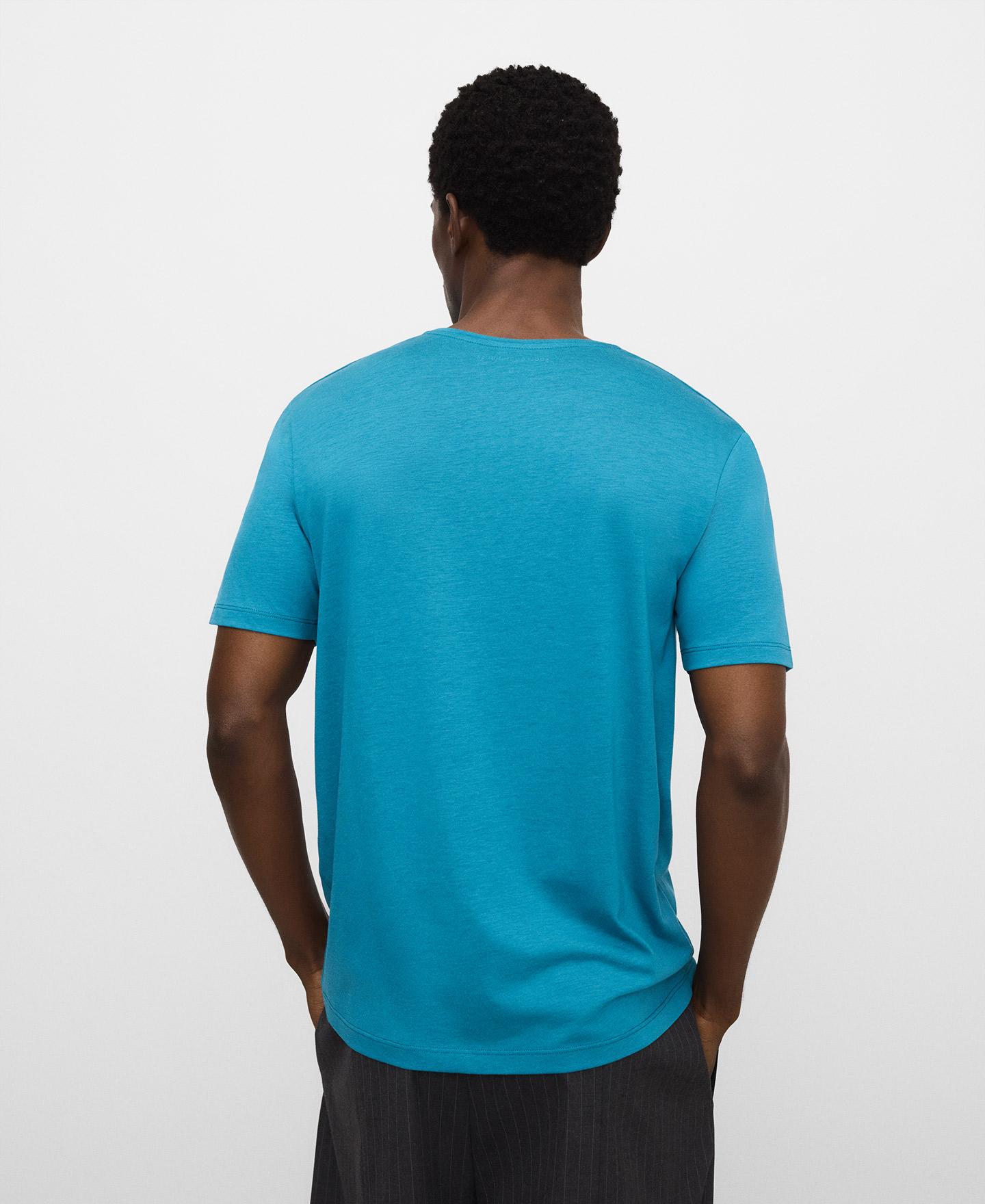 T-shirt de Manga Curta Regular Fit em Lyocell e Algodão Azul-turquesa-3