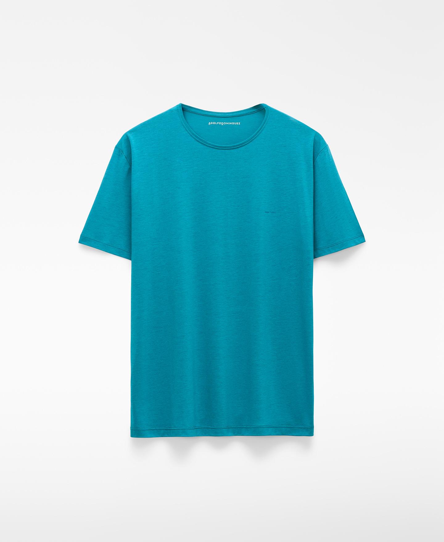 T-shirt de Manga Curta Regular Fit em Lyocell e Algodão Azul-turquesa-5