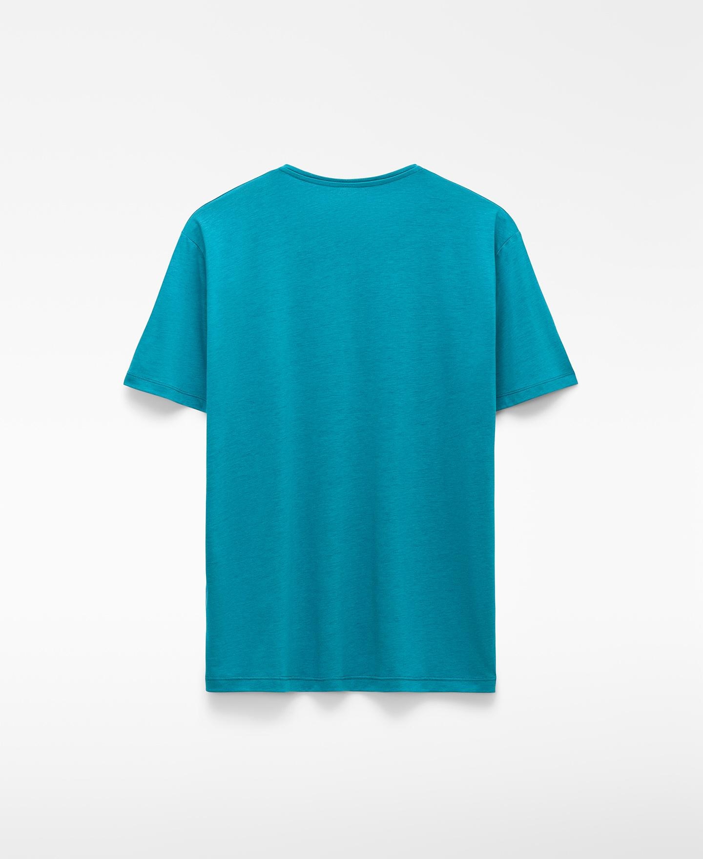 T-shirt de Manga Curta Regular Fit em Lyocell e Algodão Azul-turquesa-6