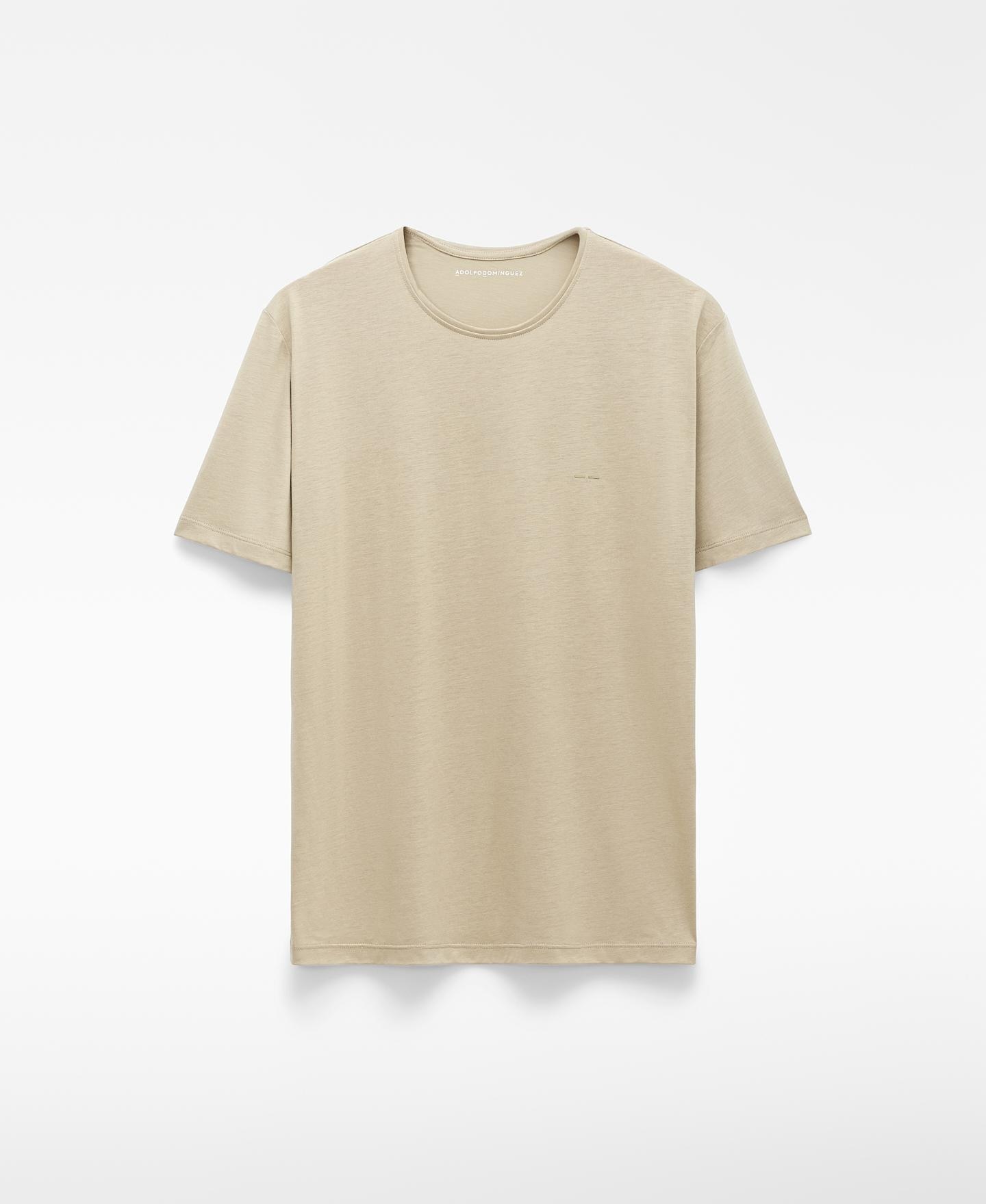 T-shirt de Manga Curta Regular Fit em Lyocell e Algodão Bege-5