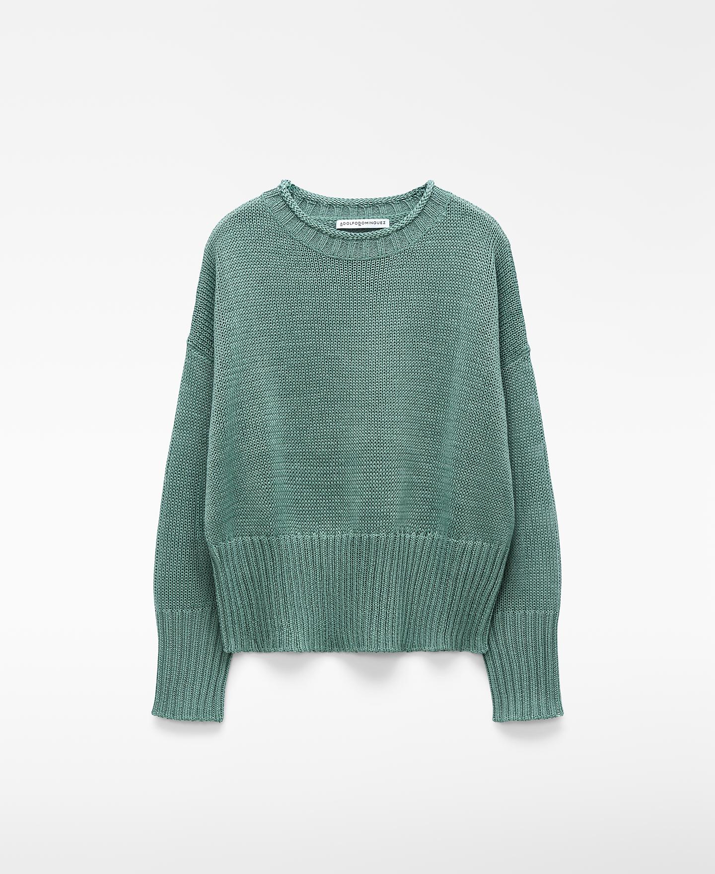 Camisola de Malha com Gola Redonda Verde Água-5