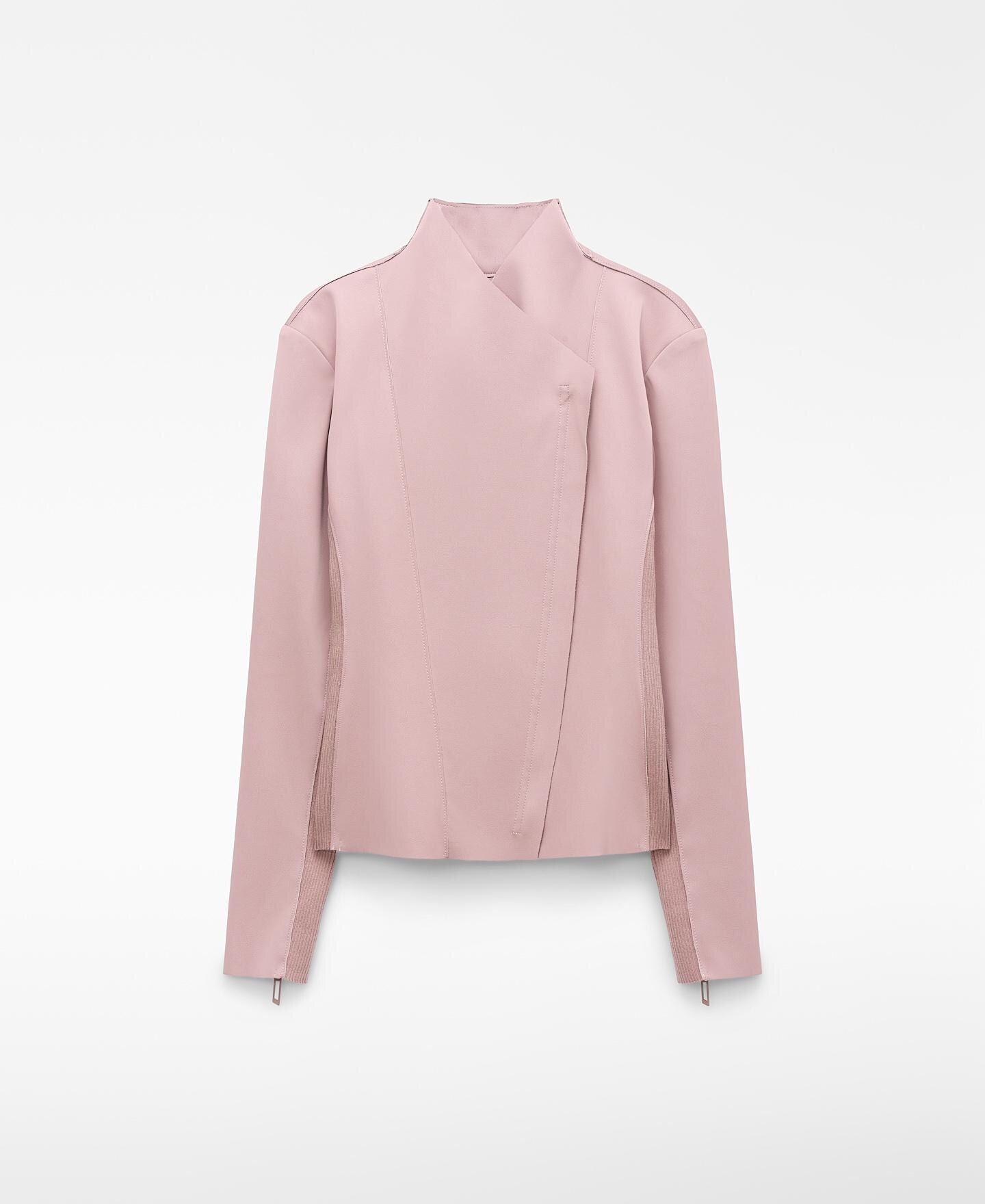 Blusão Biker de Camurcina com Gola Chaminé Rosa-pastel-5