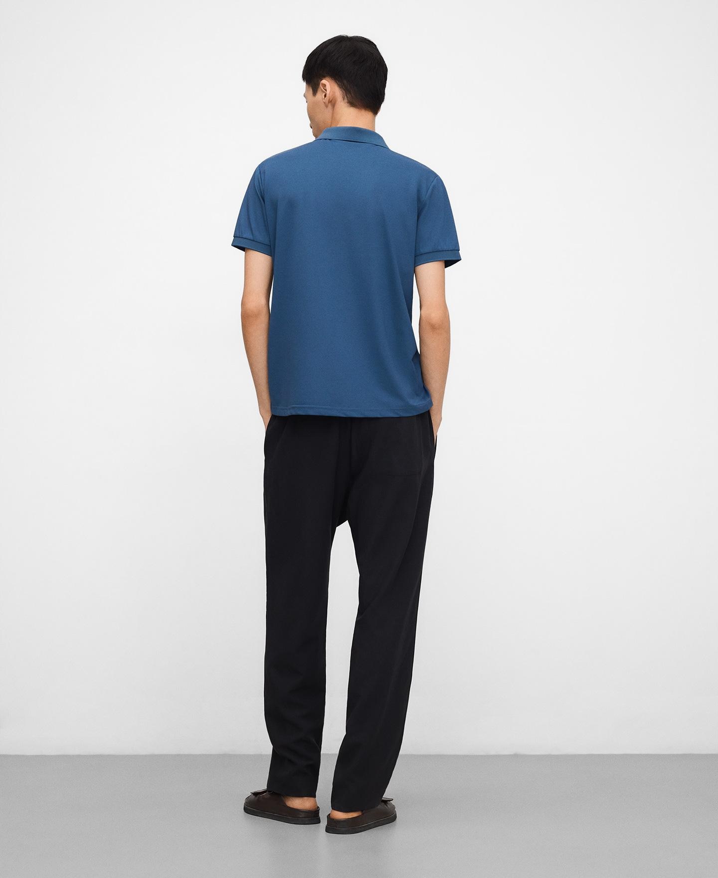 Polo de Manga Curta Regular Fit com Gola em V Azul denim-3