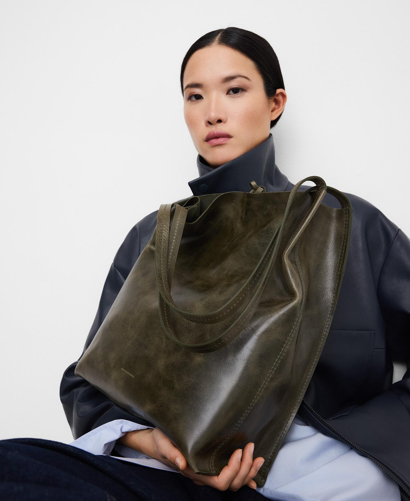 Mala Shopper Orión de Pele Verde Azeitona-6