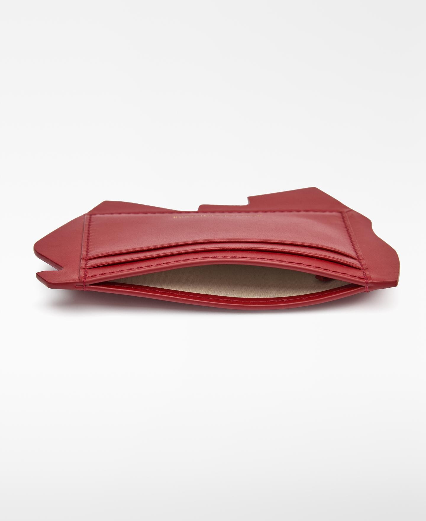 Porta-cartões Assimétrico de Pele Vermelho-cereja-3