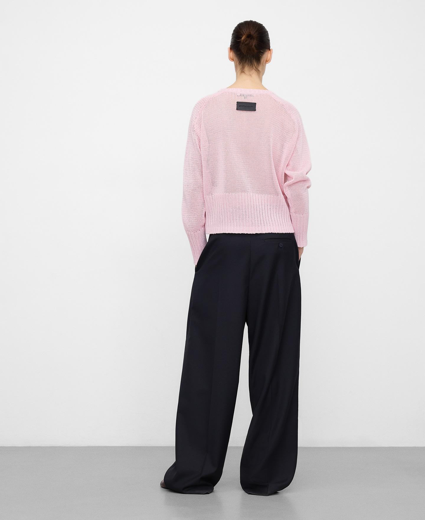 Camisola Curta de Malha com Gola em V Rosa-claro-3