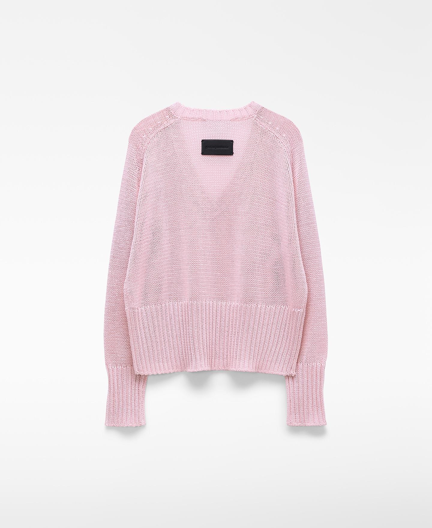 Camisola Curta de Malha com Gola em V Rosa-claro-7