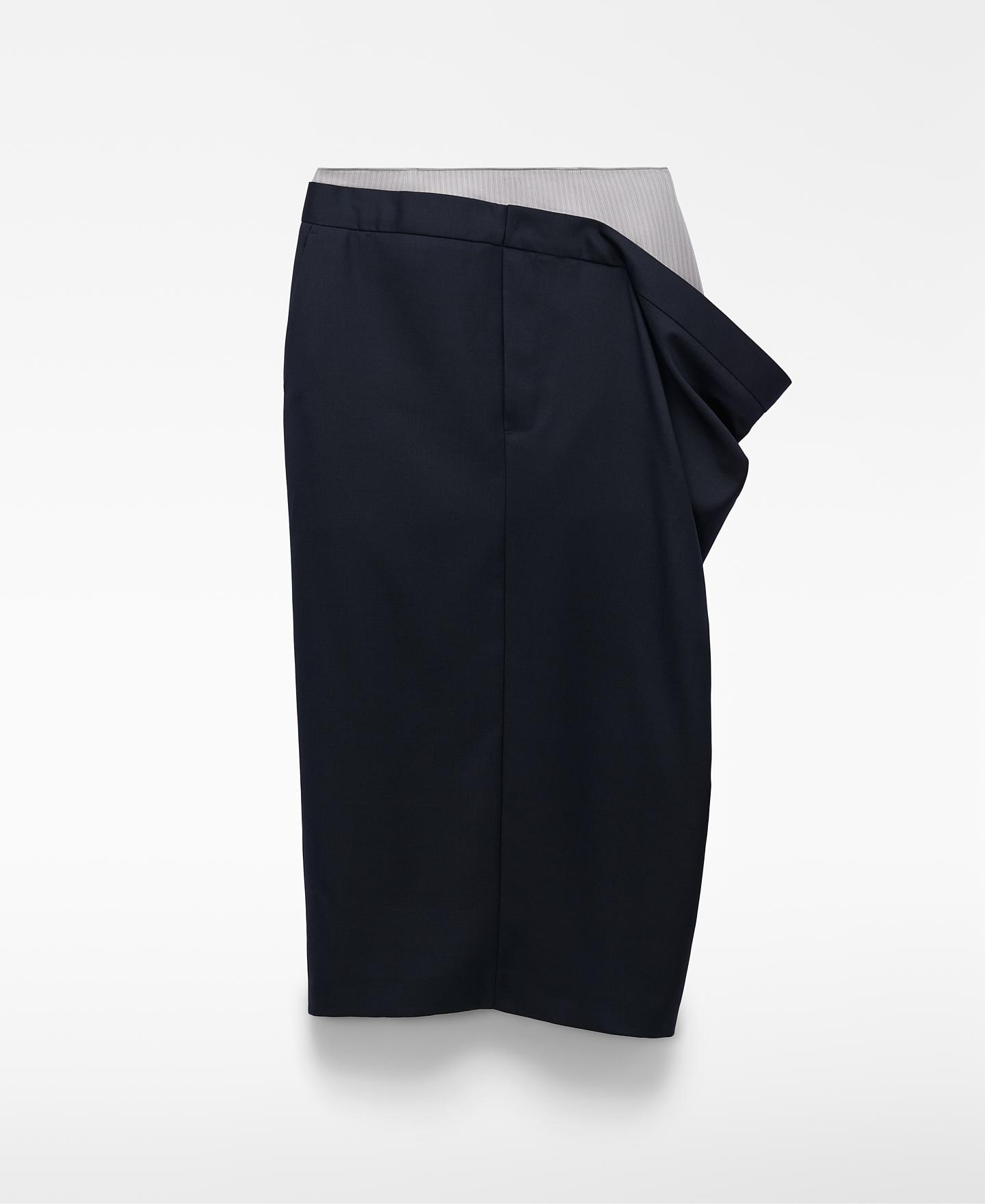 Saia Midi Sastre com Cintura Dupla Azul-escuro-5