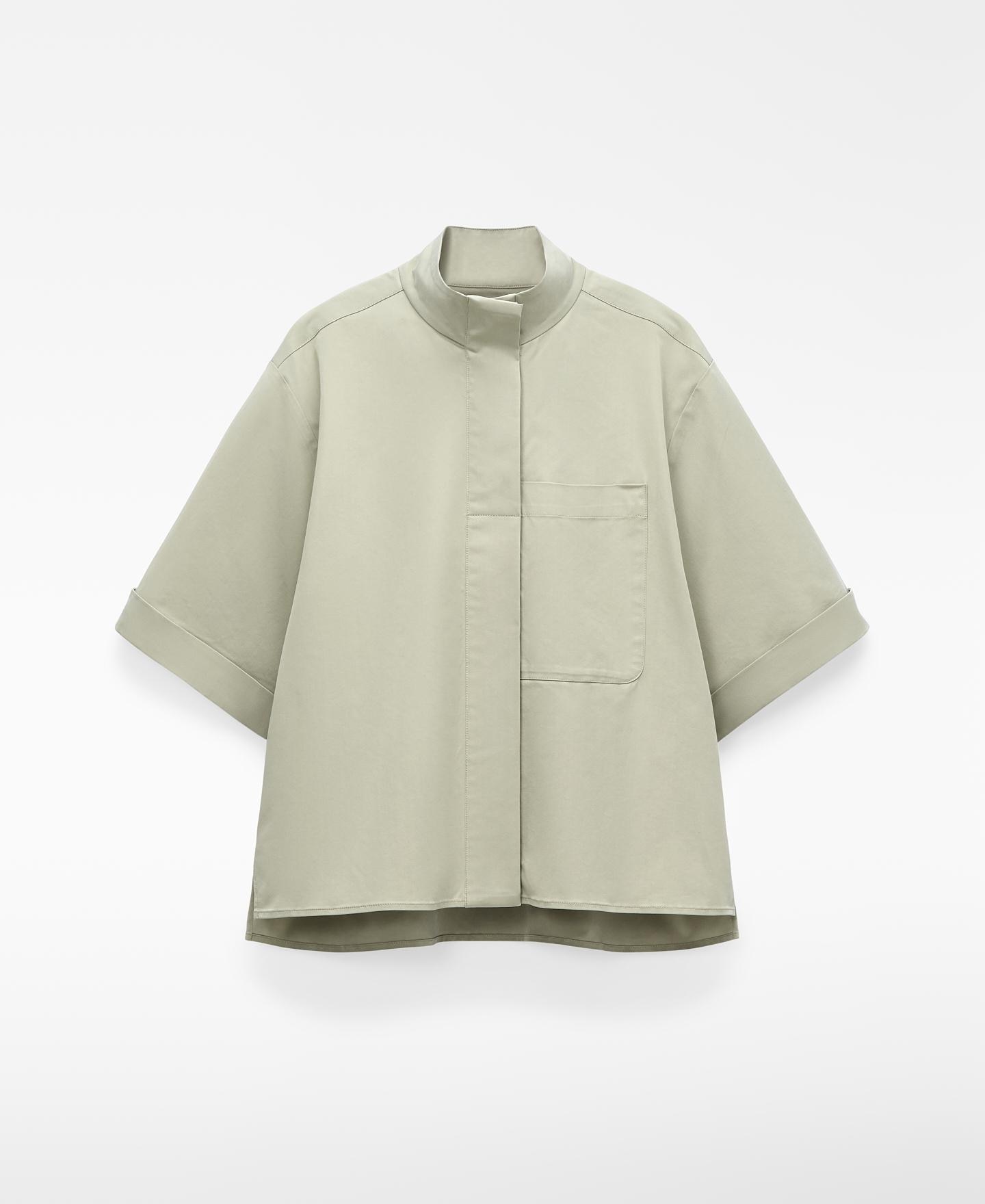 Camisa de Manga Curta com Gola Tira Verde-claro-5