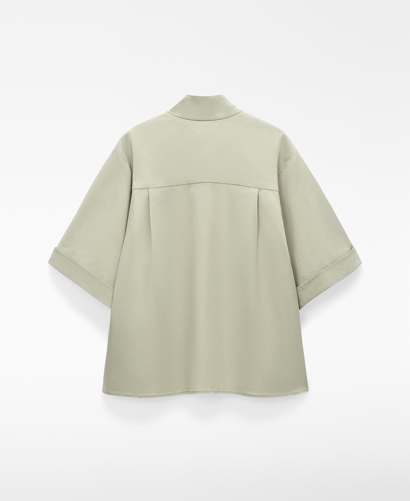 Camisa de Manga Curta com Gola Tira Verde-claro-6
