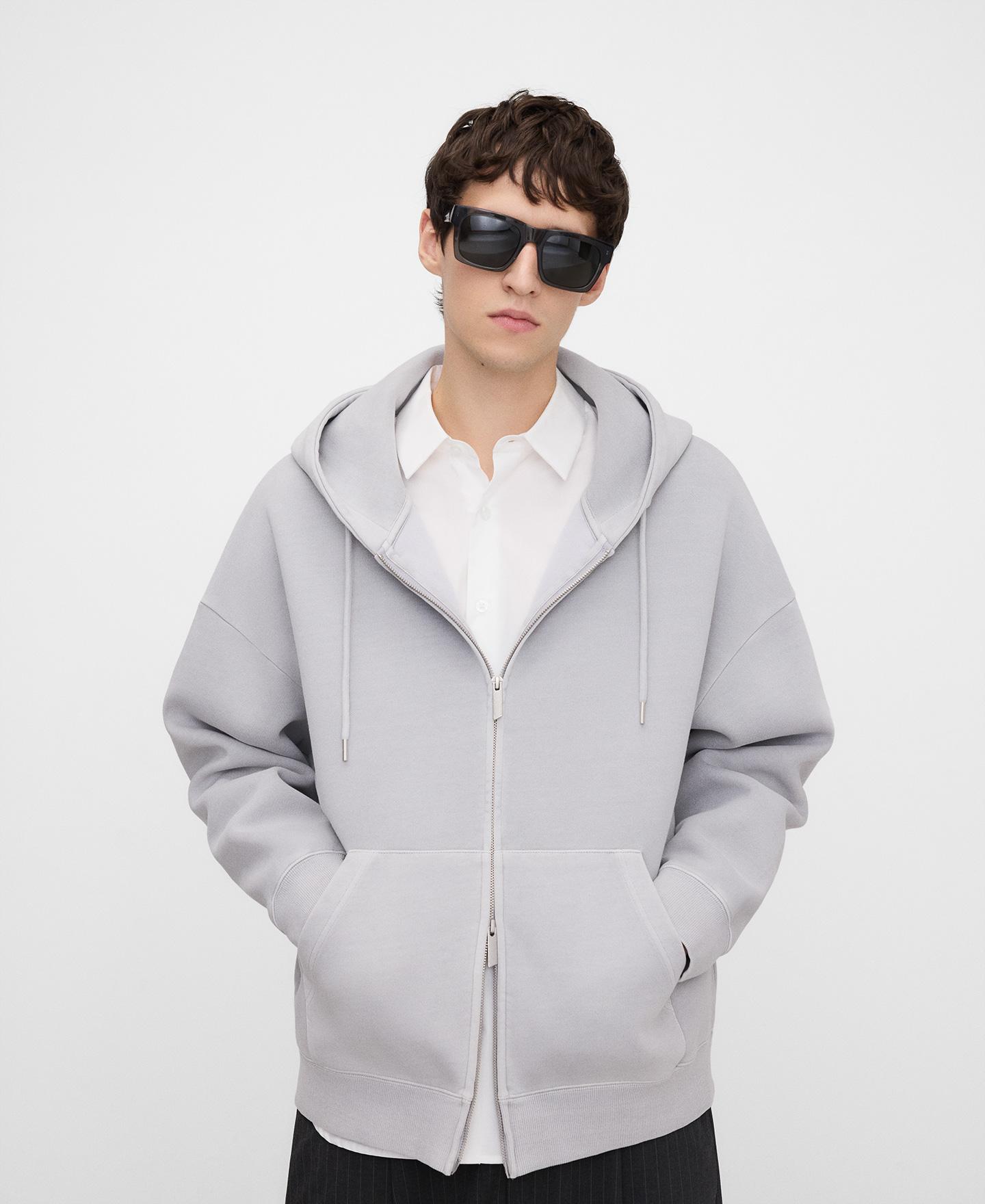 Sweatshirt Relaxed Fit com Fecho Zip Cinzento-claro-1