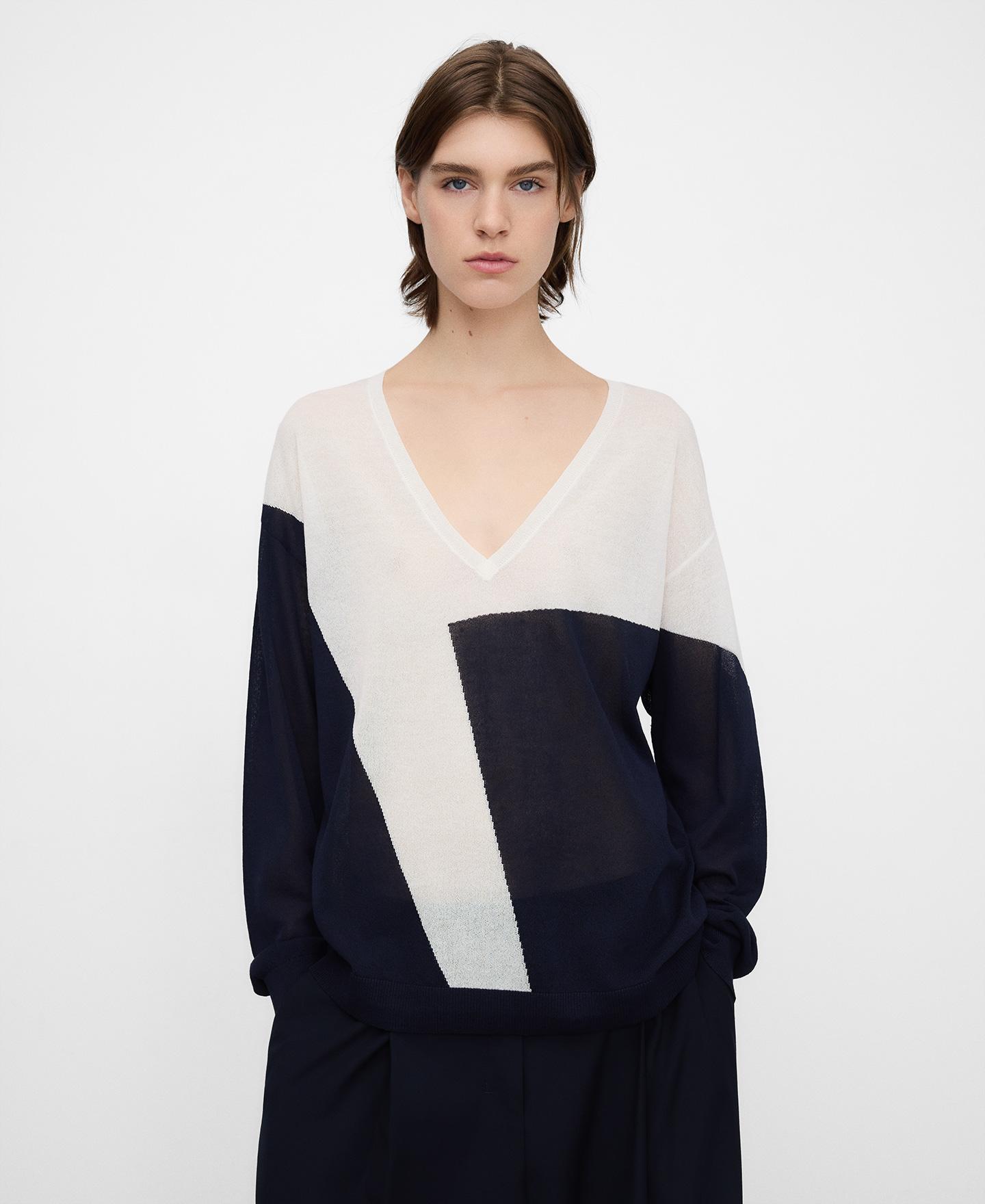 Camisola Fina com Estampado Geométrico Azul / Branco-1